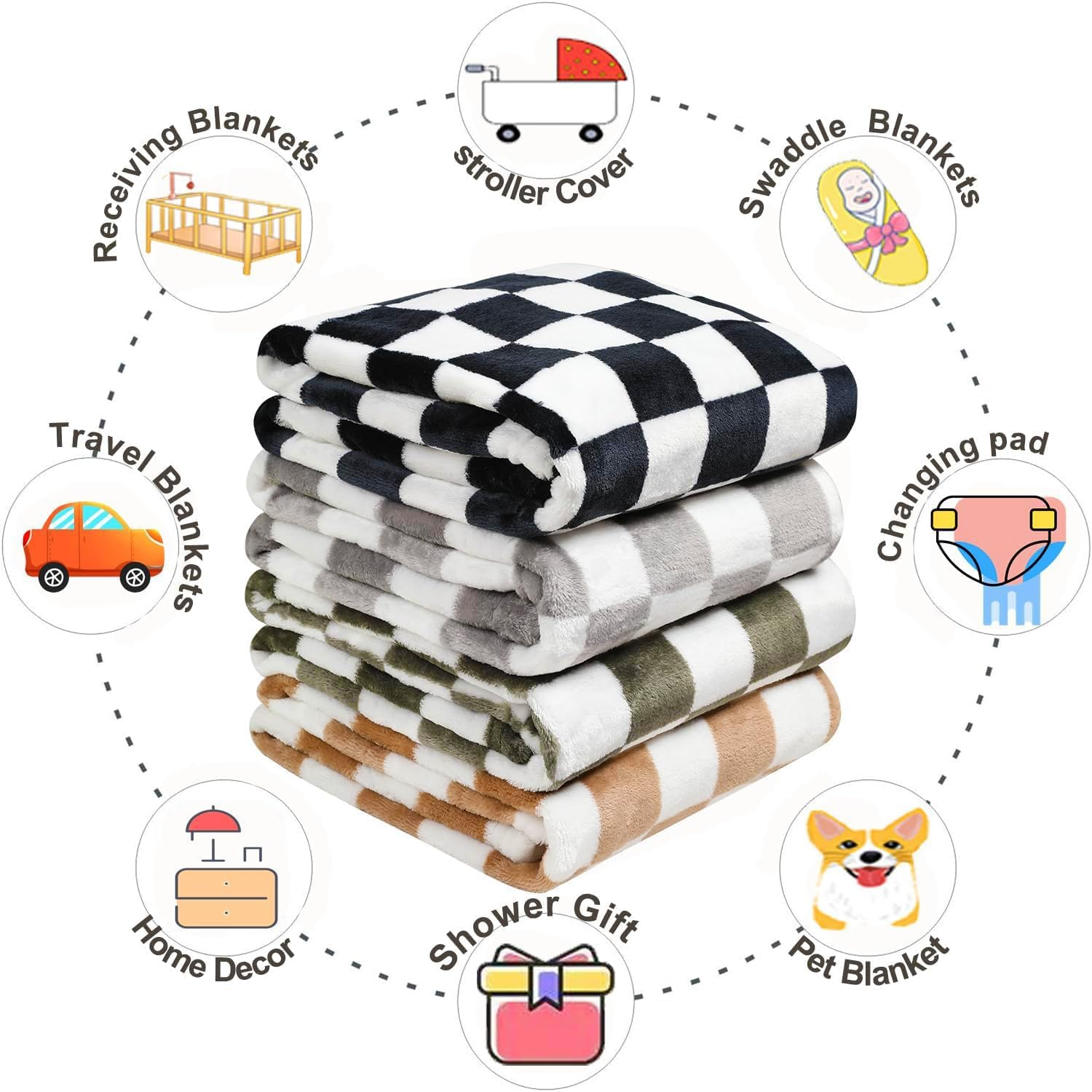 Checkered Baby Blanket Fleece Baby Blankets Neutral for Boys Girls, Super Soft Warm Lightweight Infant Toddler Newborn Receiving Blankets for Crib Stroller, Khaki 30''X40'' - Khaki image number 2