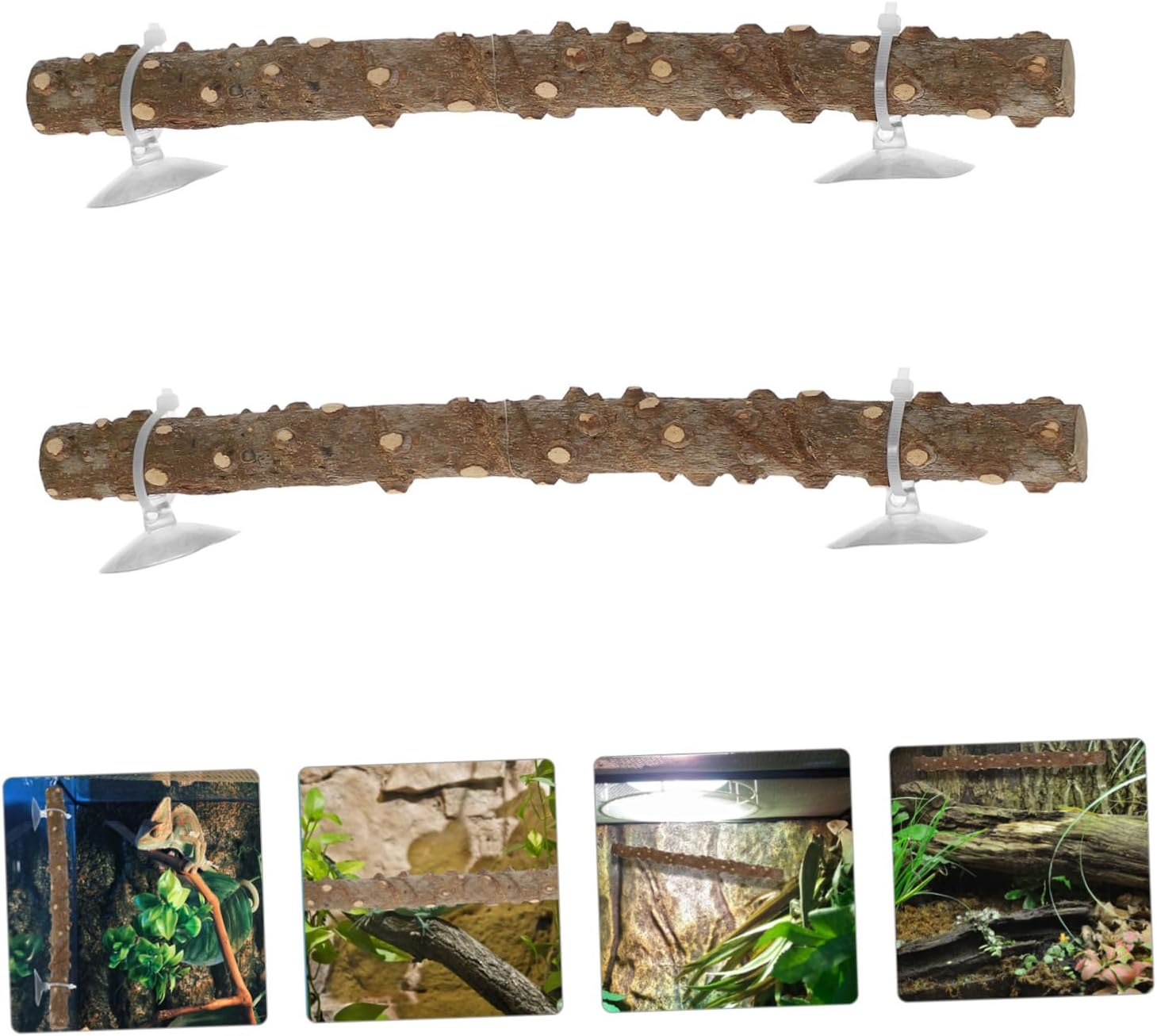 Reptile Corner Stick Branch with Suction Cup and Tie, 2Pcs Pepperwood Climbing Tree Branch for Lizard and Hermit Crab Terrarium Habitat Decoration image number 1