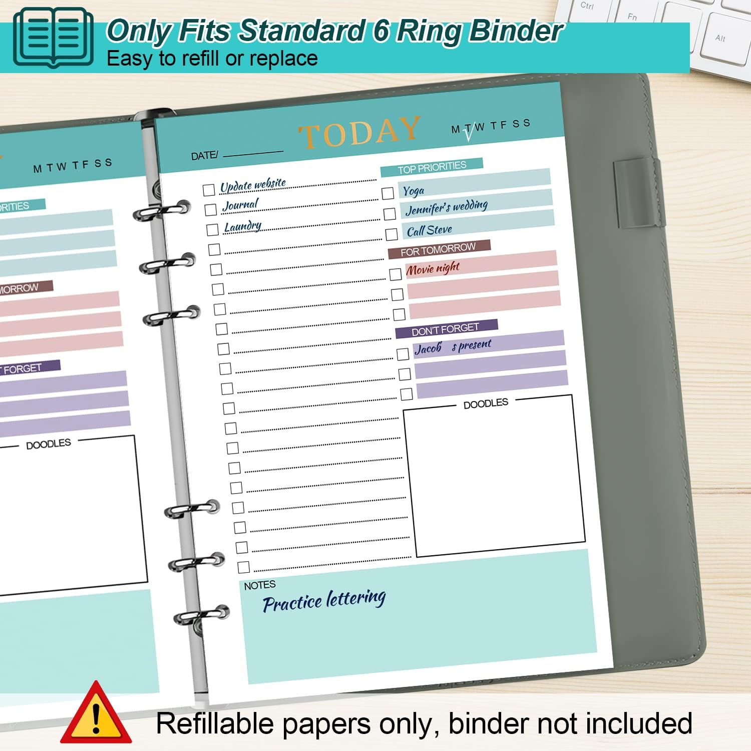 A5 Refill Paper Planner Inserts, 3 Pack 6 Holes Loose Leaf Refill Paper, 300 Pages Budget Planner Binder Inserts Journals Notebook for Memo, to Do List, Planners 21 X 14.2Cm image number 4