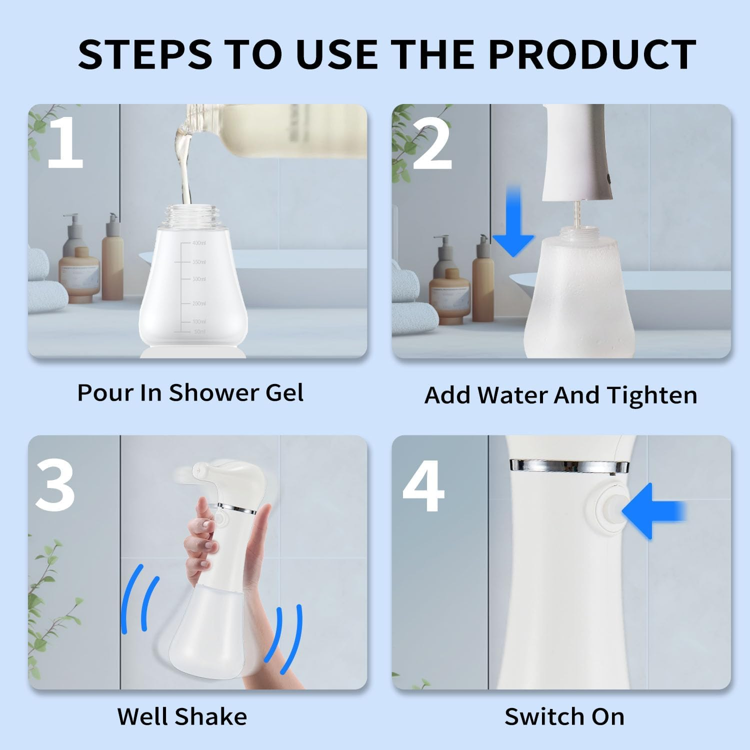 Electric Foaming Soap Dispenser,Ipx7 Dog Shampoo Sprayer,400Ml Capacity Pet Shower Bath Supplies Automatic Foaming Machine for Dog Deep Cleaning,Kitchen Dish Wash,Bathroom Floor Wash,Window Cleaning image number 5