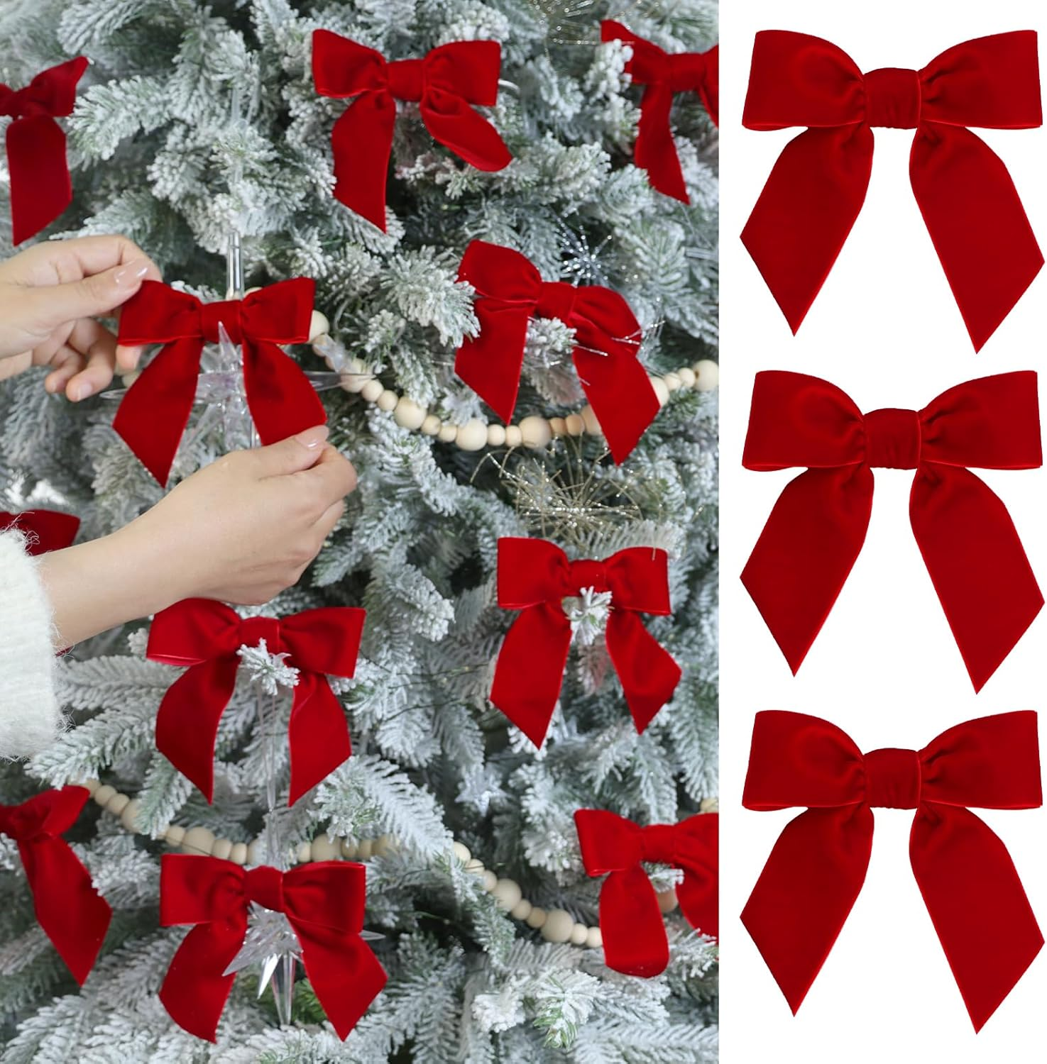 Flair Gifts 24 Pcs Cozy 4.5 Inch Red Vintage Velvet Christmas Bows - Ideal for Christmas Tree Ornaments, Wreath Accents, Gift Wrapping, Wine Bottles, Stair Railings, DIY Crafts & Xmas Home Decor