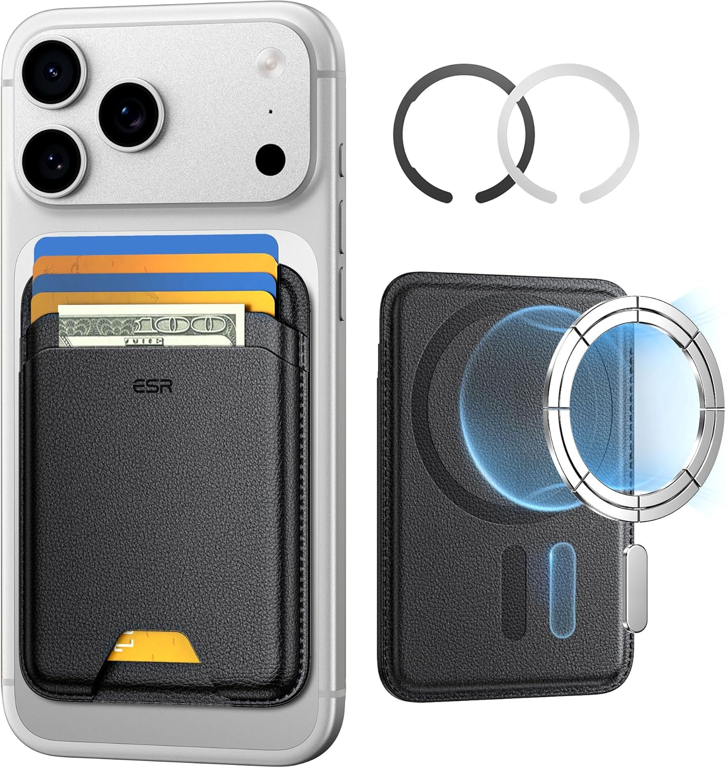 ESR for Magsafe Wallet, 5-Card Holder with RFID Blocking, Magsafe Sticker Included, Slim Magnetic Wallet for Iphone 17/16/15/14/13/12 Series and Selected Samsung Devices, Not for 13/12 Mini, Black
