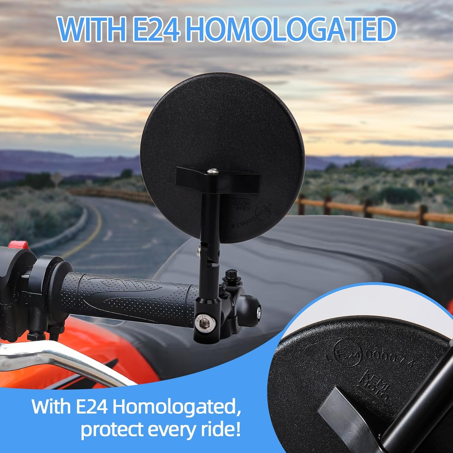 Motorcycle Mirrors Universal, Bar End Mirrors Motorcycle, E24 Certified, 360&deg; Rotatable, Fits Handlebar Diameters from 22Mm and 25.4Mm, Fits Most Motorcycles, Bicycles, ATV (Style B) image number 1