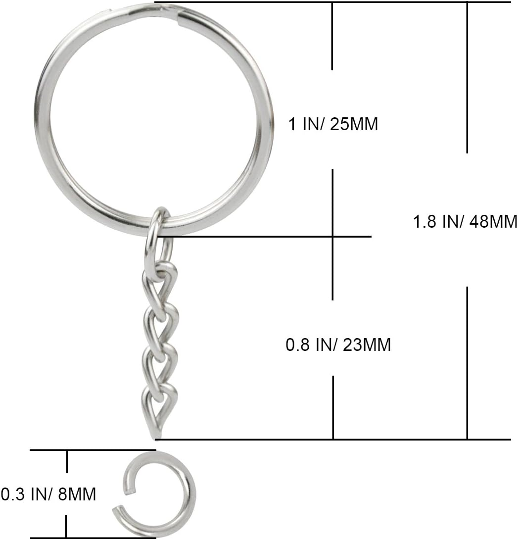 100Pcs Metal Split Key Chain Rings with Chain Silver Key Ring and Open Jump Rings Bulk for Crafts DIY (1"/25Mm) image number 4