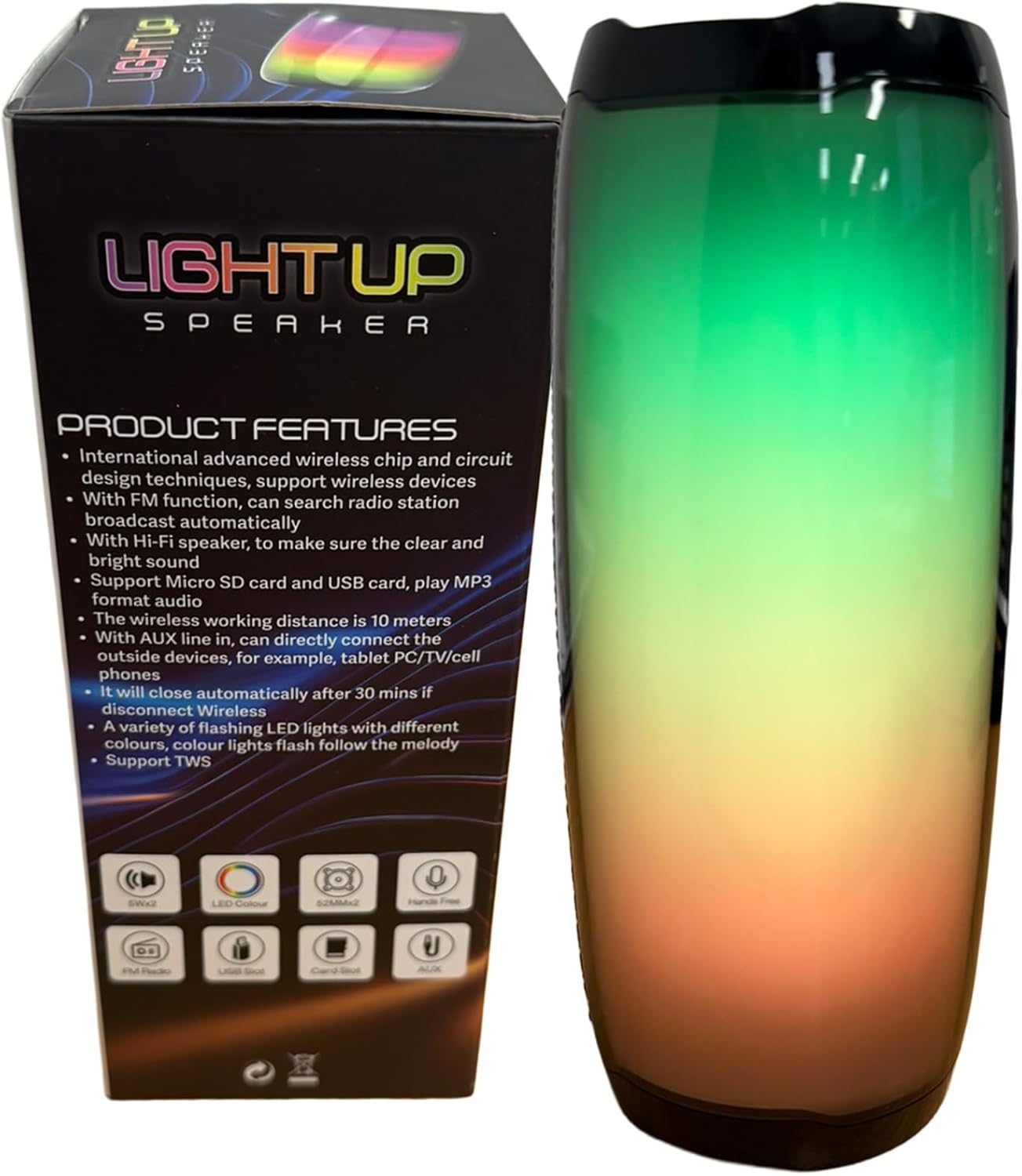 Portable Bluetooth Speaker with RGB Lights, Dual 5W Bass, Built in MIC to Suport Hands-Free, FM Radio, 1200Mah Battery, Aux/Usb/Micro SD &ndash; Light-Up Wireless Speaker with 10M Range image number 4