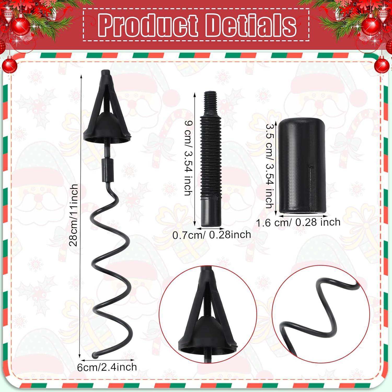 Christmas Tree Topper Holder - Universal Twist-On Stabilizer and Adapter for Floral Toppers - Adjustable Plastic Support Spiral with Attachment (Black) - Green image number 5