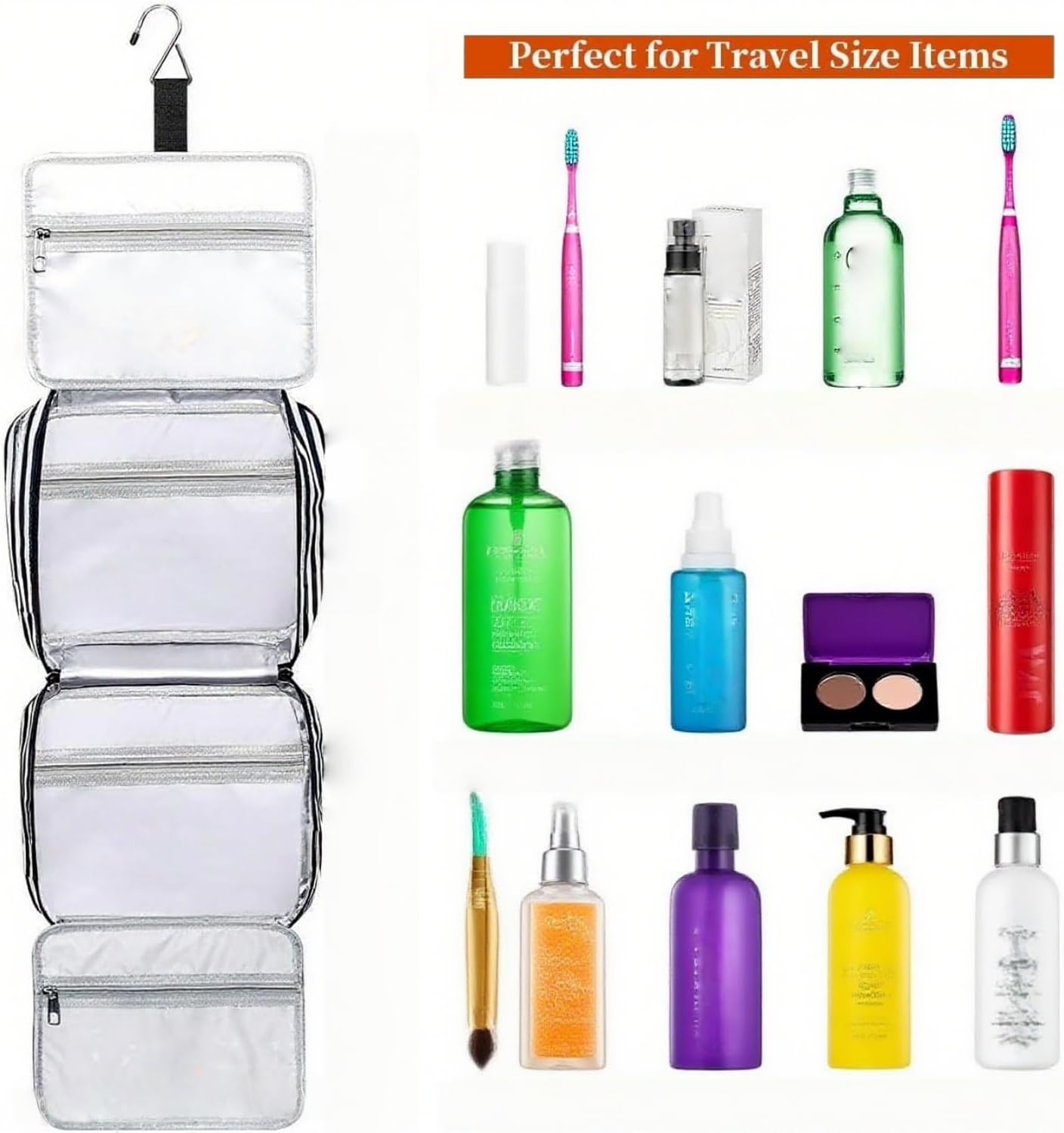 Hanging Travel Toiletry Bag for Women - Large Capacity Waterproof Cosmetic Organiser with 6 Compartments & Sturdy Hook, Travel Makeup Bag for Bathroom Shower image number 1