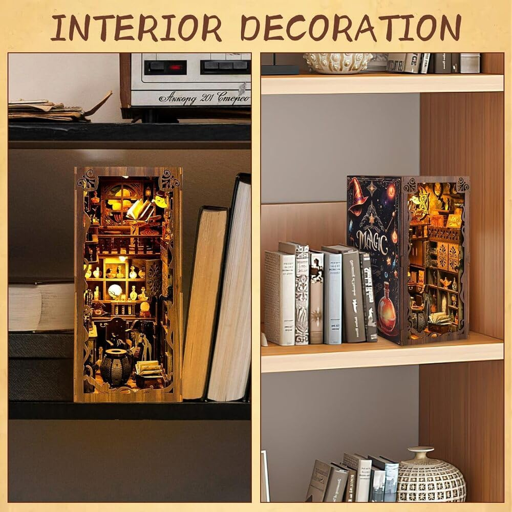 Book Nook Kit, DIY Miniature, Dollhouse Booknook Kit with Led Light, 3D Wooden Bookshelf Puzzle Decor Gifts for Family and Friends (Magic Night) image number 5