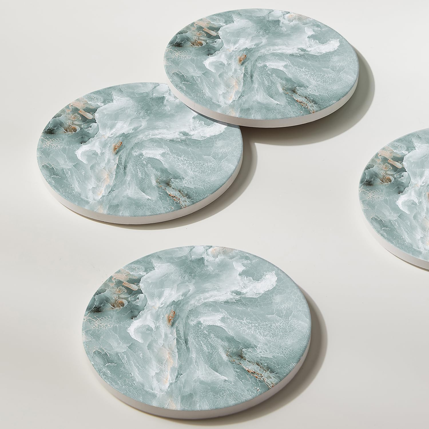 Set of 6 Abstract Marble Coasters with Holder, Absorbent Ceramic Coasters for Drinks, Coasters with Cork Backing for Table Protection, Housewarming Gifts for New Home image number 6