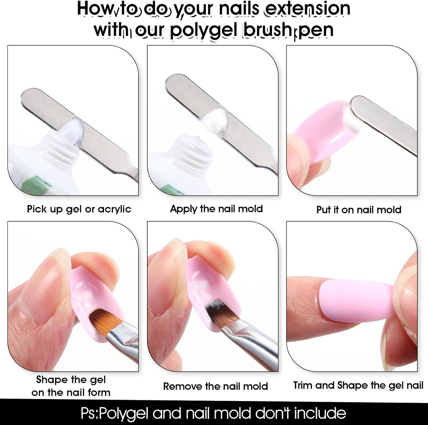 2 Pcs Builder Gel Brush，Poly Dual Ended Flat Gel Nail Brushes 2 in 1 Design Flat Manicure Spatula with Transparent Pen Box for Gels Acrylic Nails Extension(White，Black) image number 4