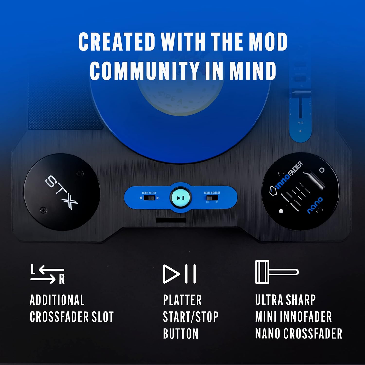 Stanton STX - Portable Scratch DJ Turntable with Innofader Nano Crossfader, Bluetooth, Pitch Slider, USB Recording, Speaker, 2 Rechargeable Batteries image number 6