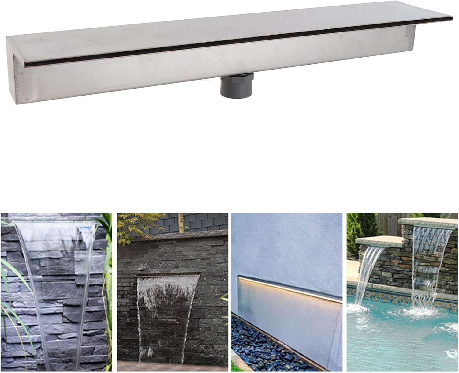 Waterfall Pool Fountain, 304 Stainless Steel Waterfall Spillway, Rectangular Outletl, Water Fall Fountain for Swimming Pool, Garden Pond, Patios, Spa Decoration (500MM)