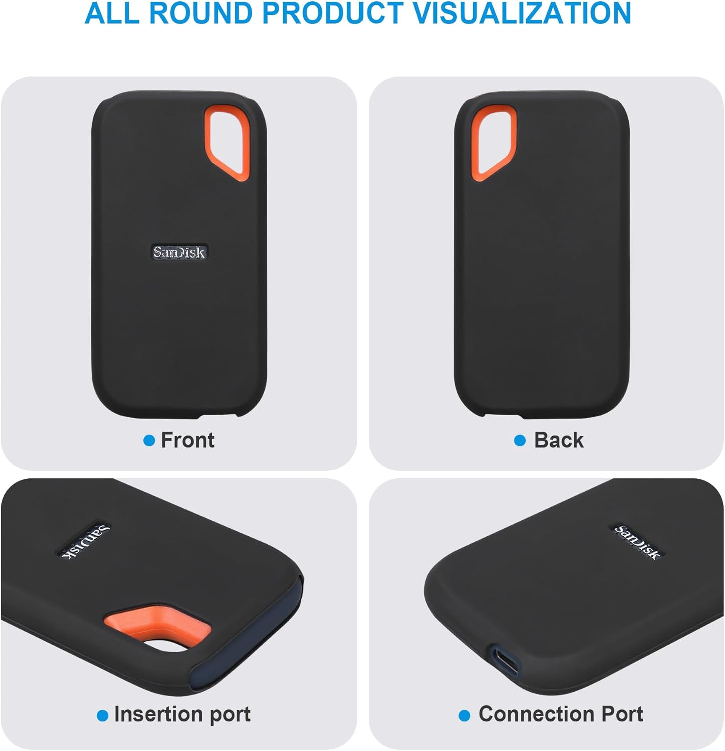 Lacdo Silicone Case Cover for Sandisk Extreme Portable SSD 500GB 1TB 2TB 4TB 8TB External Solid State Drive, Soft Silicon Protective Sleeve Skin for Sandisk Extreme SSD, Travel Pouch Storage Bag,Black image number 2