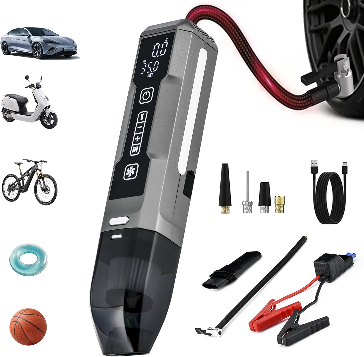 Mini Vacuum Cleaner High Power Car Vacuum Cleaner Rechargeable Handheld Electric Air Duste Vacuum Cleaner, Air Pump, Tire Pressure Gauge, and Flashlight All in One image number 3