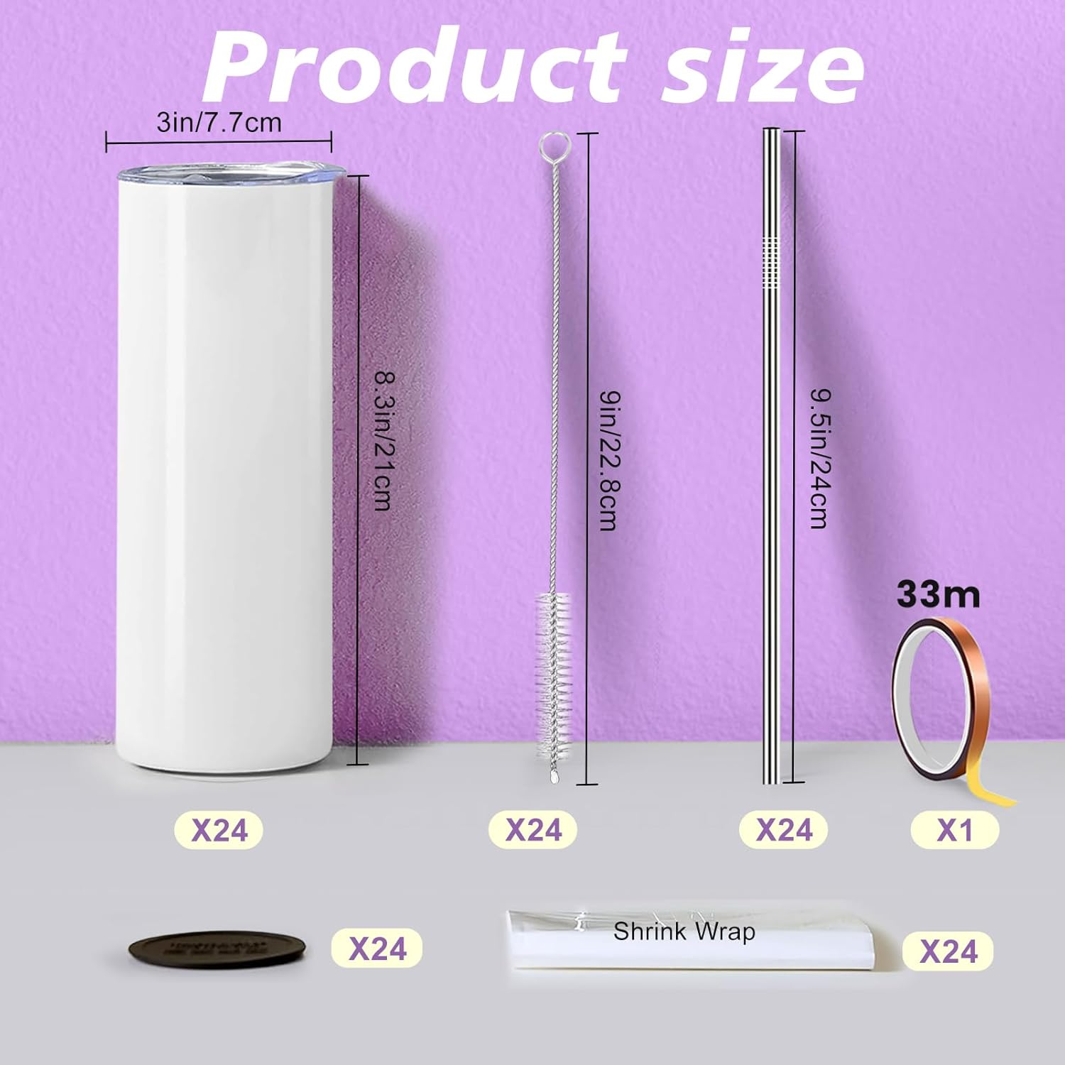 Sublimation Blank Tumbler, 4 Pack, 20Oz Sports Wide Mouth Stainless Steel Water Bottle, Vacuum Flask with Portable Handle and Straw for Press Machine Sublimation Print (Tumbler 24Pcs) - Tumbler 4 image number 5