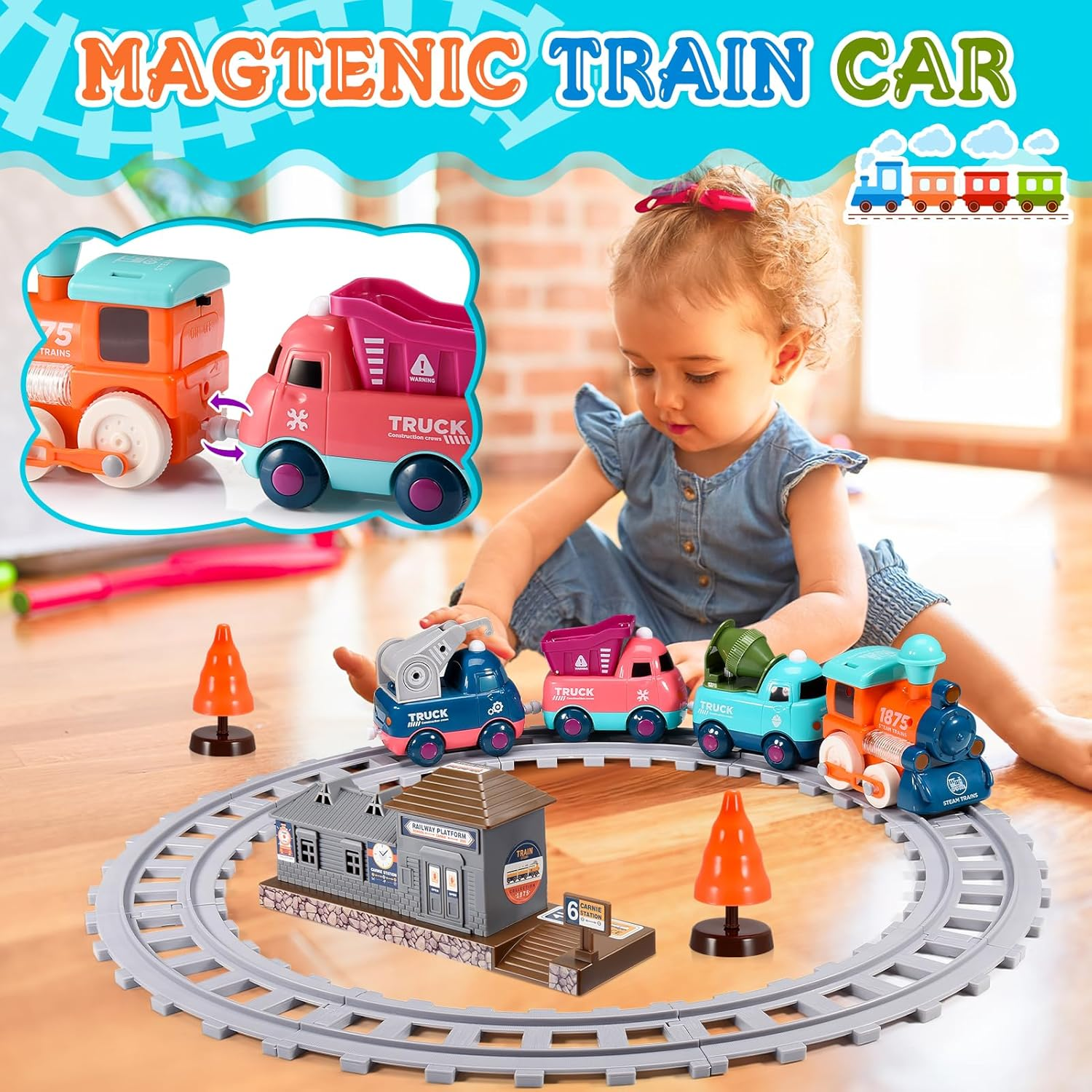 Train Set for Toddlers, Vingtank Kids Toy Trains & Train Sets for 3 4 5 6 Year Old Boys Gifts 4Pcs Trucks Toy Car for Boys Toys 3-5 Toddler Toys with Light & Music Ideal Gifts for Boys Girls image number 4