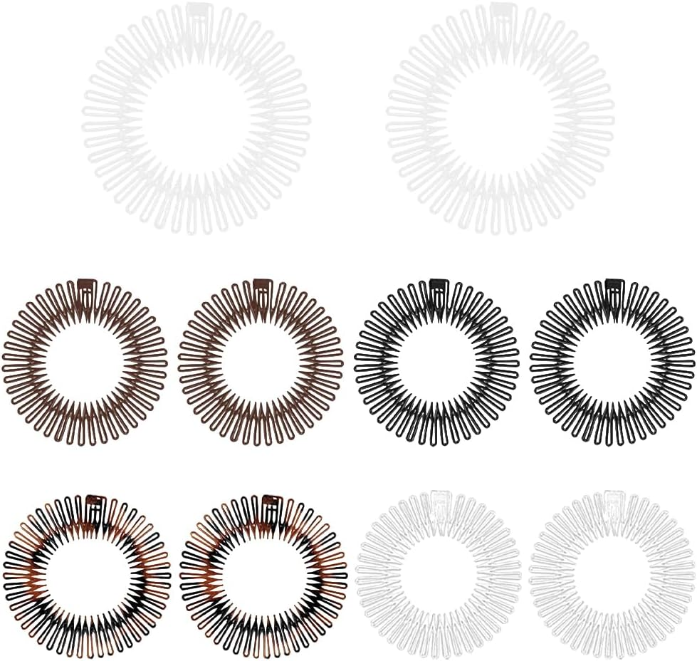 TRKETK Pack of 10 Fully Circular Stretch Plastic Hair Combs Adjustable Elastic Comb Hair Bands Stretch Comb Headband Hair Band Holder Vintage Inspired Hair Accessories for Women