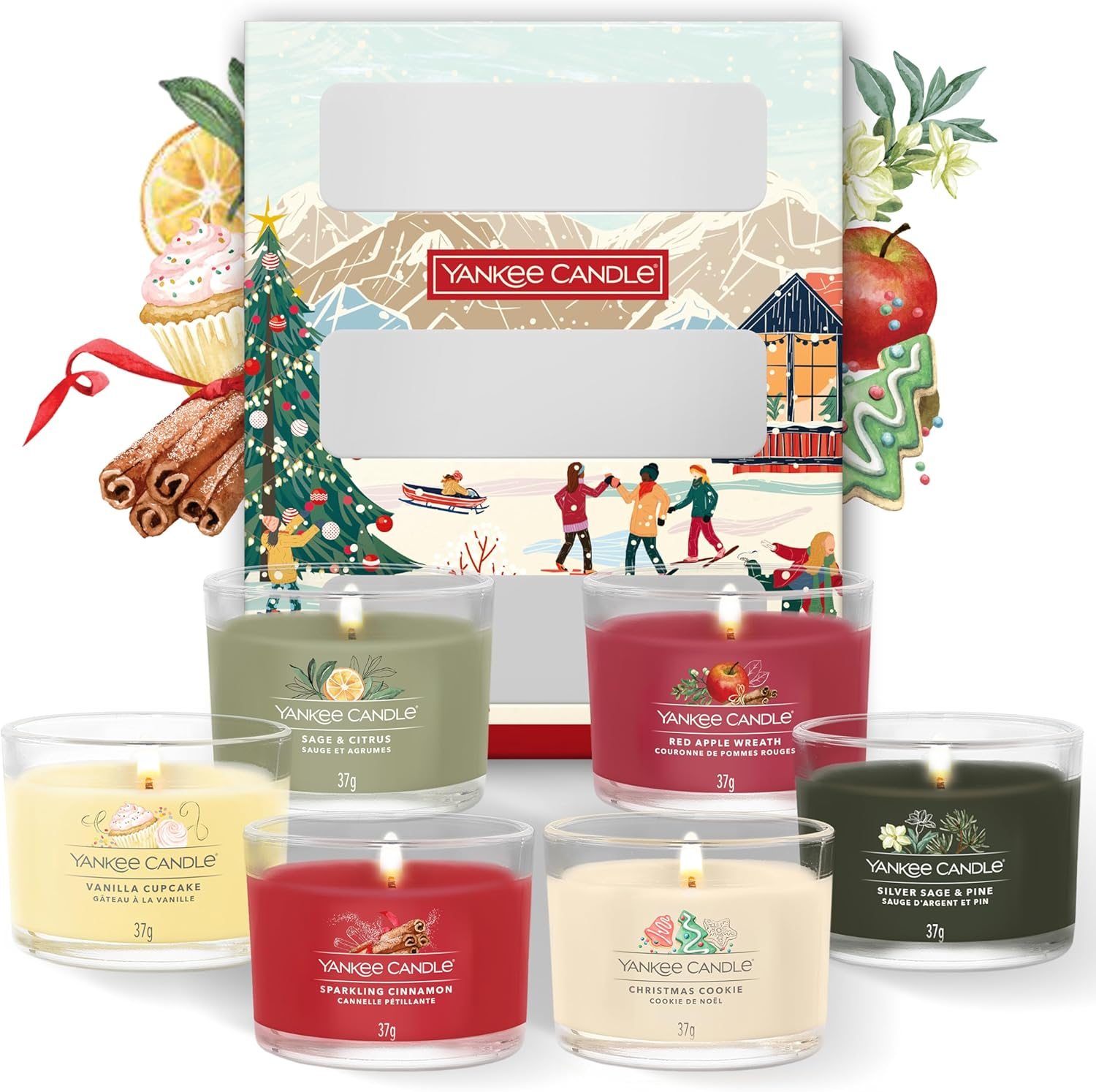Yankee Candle Christmas Scented Candles Gift Set, 6 Filled Mini Votive Candles, Apr&egrave;s Ski Collection, Perfect Christmas Gifts for Women