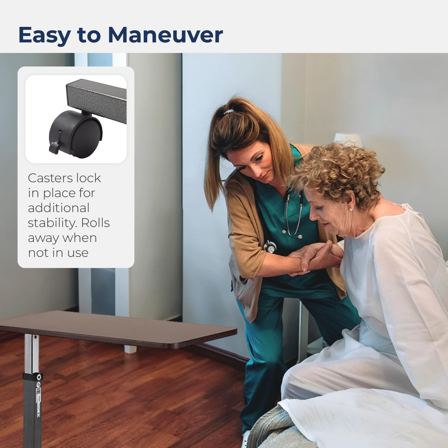 Drive Medical Non Tilt Top Overbed Table, Silver Vein image number 1