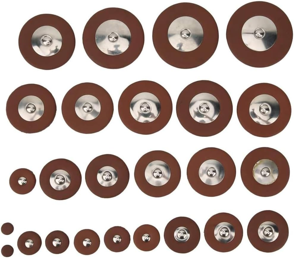 25 Pcs Professional Leather Tenor Saxophone Pads, Brown Saxophone Pads Replacement Woodwind Parts and Accessories image number 1