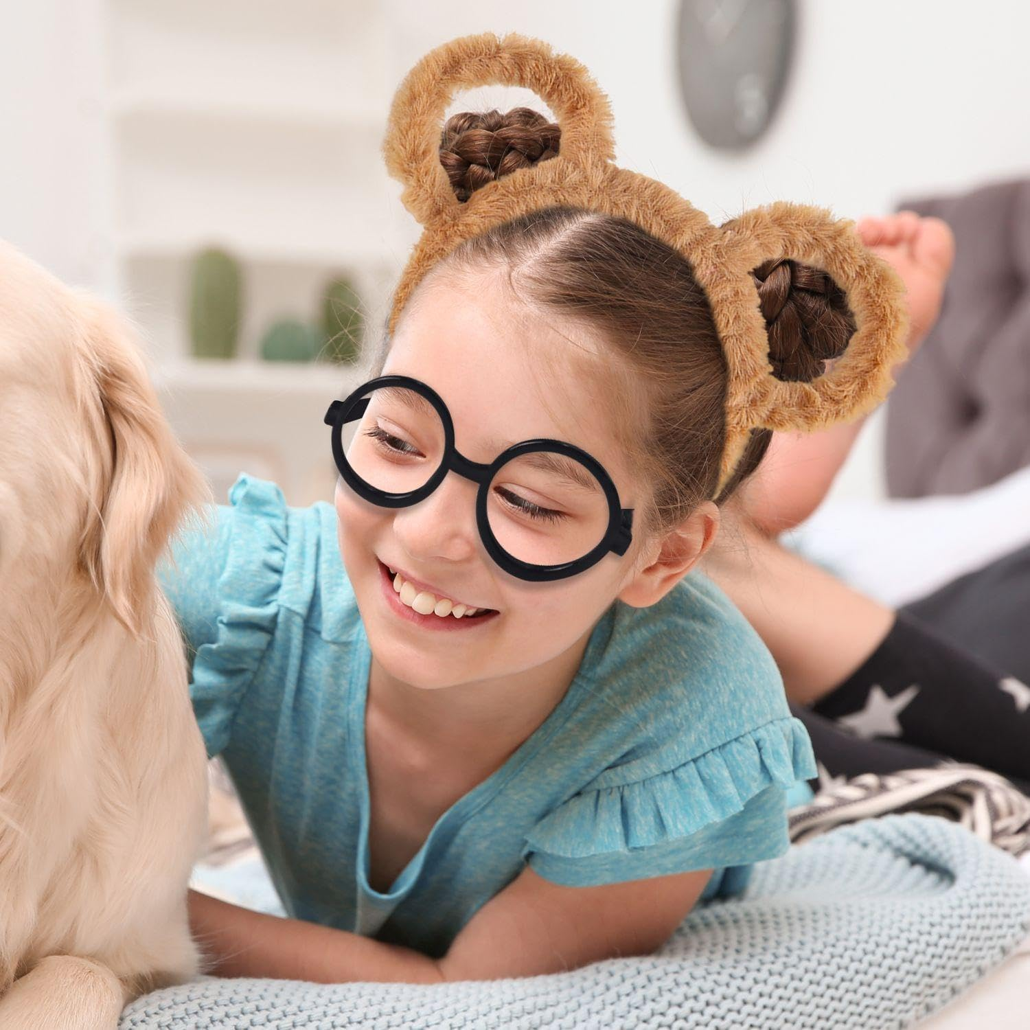 3 Pieces Brown Plush Headband, 3 Pieces Black Glasses, Cute Accessories for Bear Ear Hair Accessories, Role Play of Children, Party Outfits. image number 2