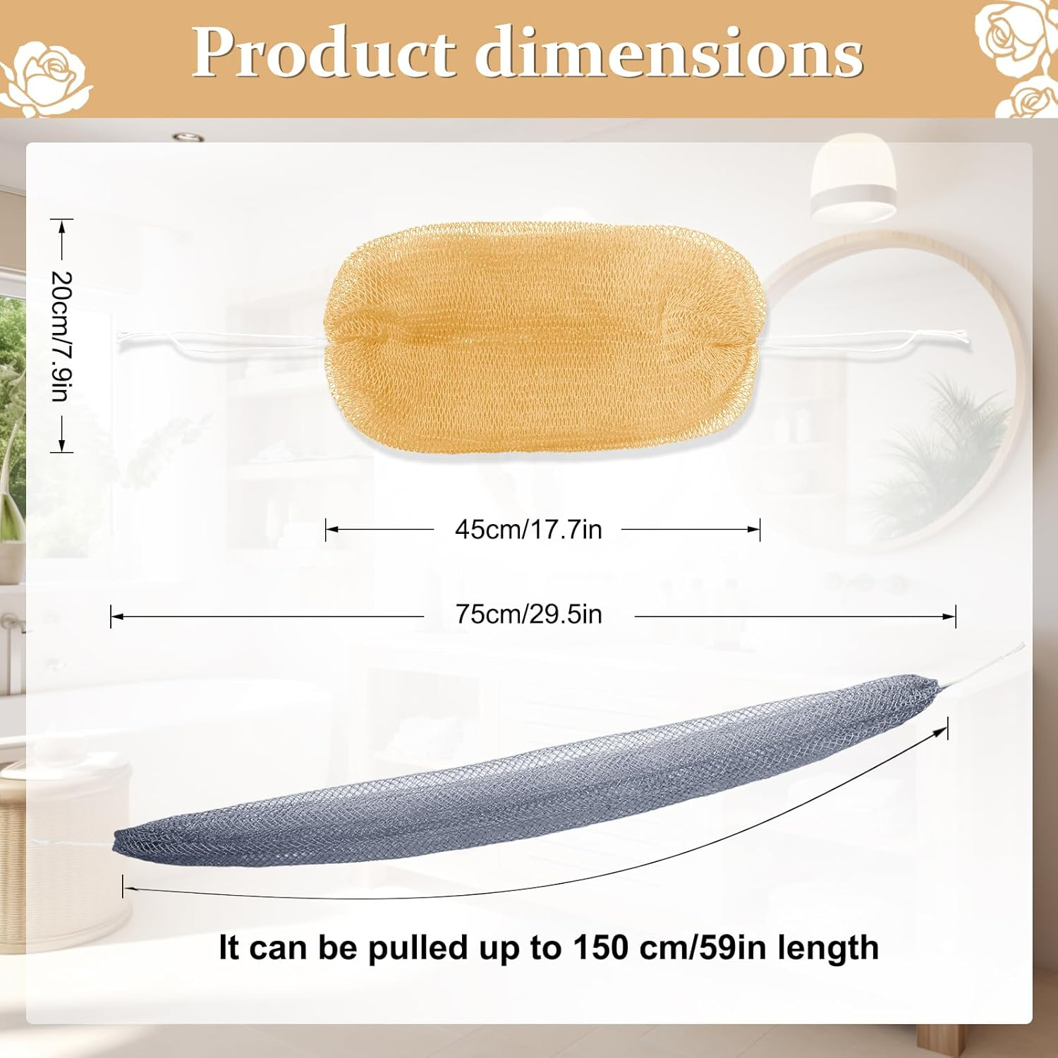 African Net Sponge with Knots,Authentic Exfoliating Bath Sponge for Deep Cleansing, Long-Lasting Body Scrub, Shower & Bath Accessories for Women & Men (Gold) - Gold image number 4