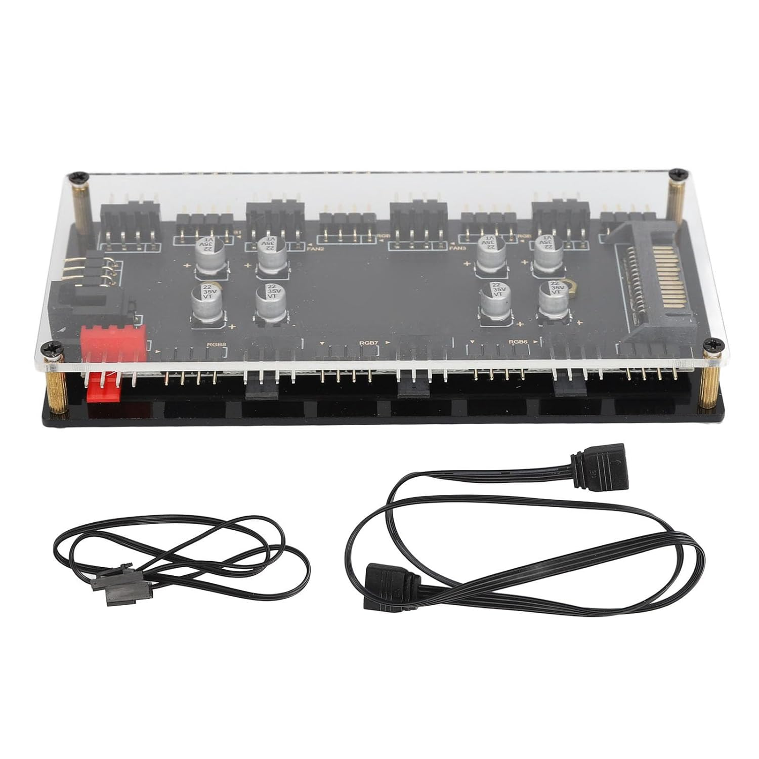 12V 4Pin ARGB PWM Hub, 8 Port ARGB PWM Fan Hub with RGB Synchronization Function, SATA Power Supply, Simple Cable Management for PC Case Fan image number 2