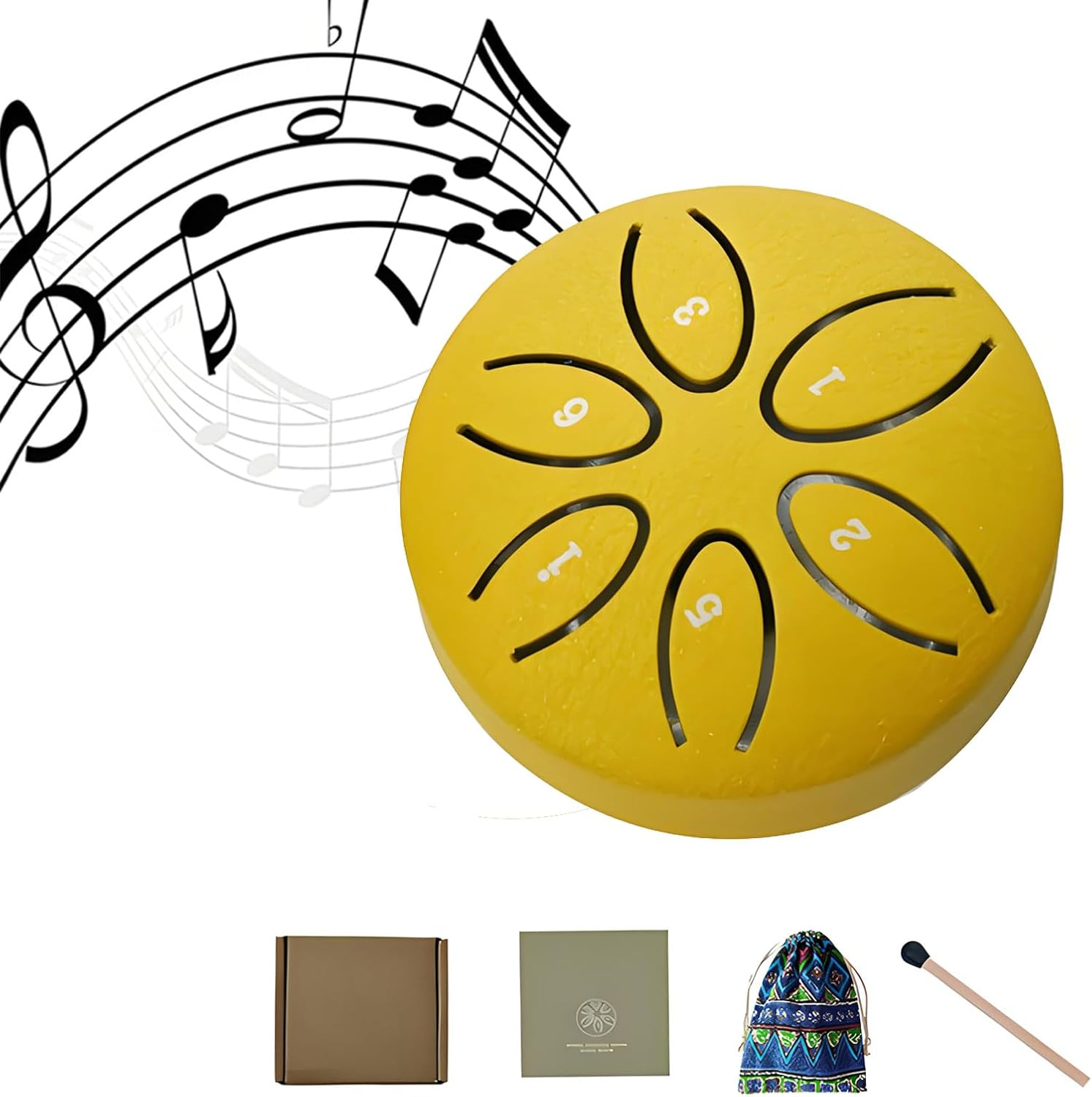 RUIFEN 3-Inch Six-Tone Hollow Drum, Hand Drum, Rain Drum, Carbon Steel Material, Sturdy and Durable, Suitable for Sound Bath, Meditation, and Stress Relief. (Size 3.15 * 1.89 Inches, Gold) image number 2