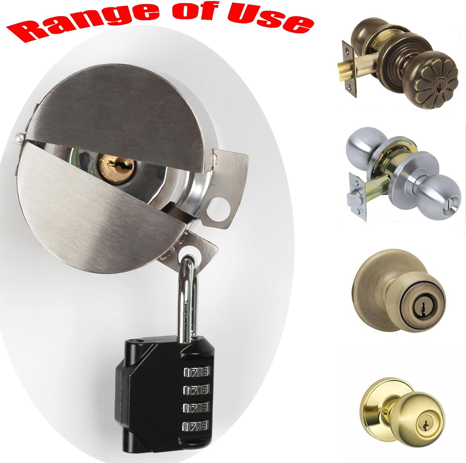 TEMEILI Door Handle Lock,Door Knob Lock Out Device,Cover to Disable the Doorknob/Faucet/Valve,Prevents Turning Door Knob Access Keyhole (Password Hanging Lock) Stainless Steel-2 - Stainless Steel image number 7