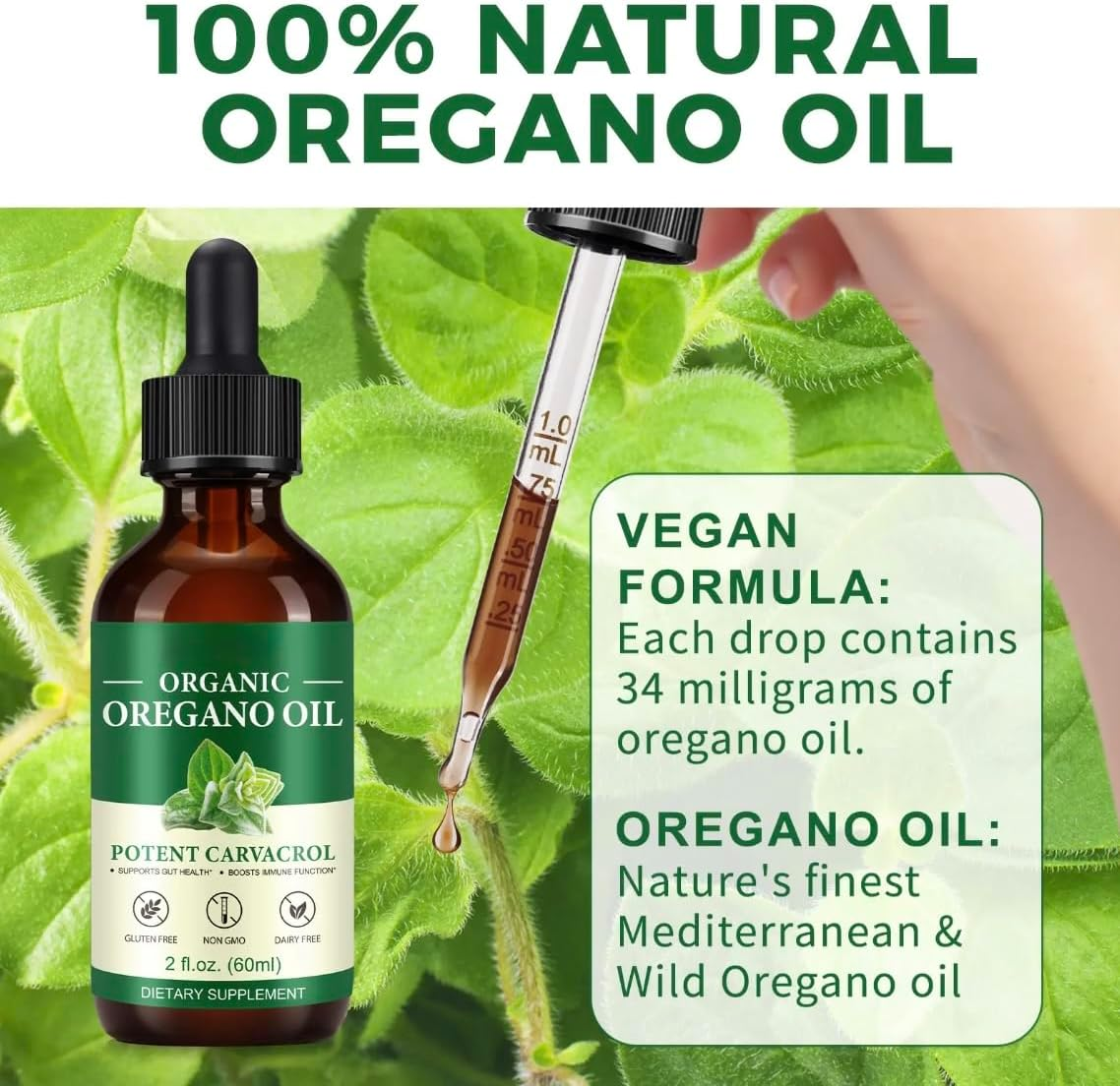 Organic Oregano Oil 60Ml &ndash; Extra Strength, Cold-Pressed &ndash; Natural Herbal Dietary Supplement Wellness image number 4