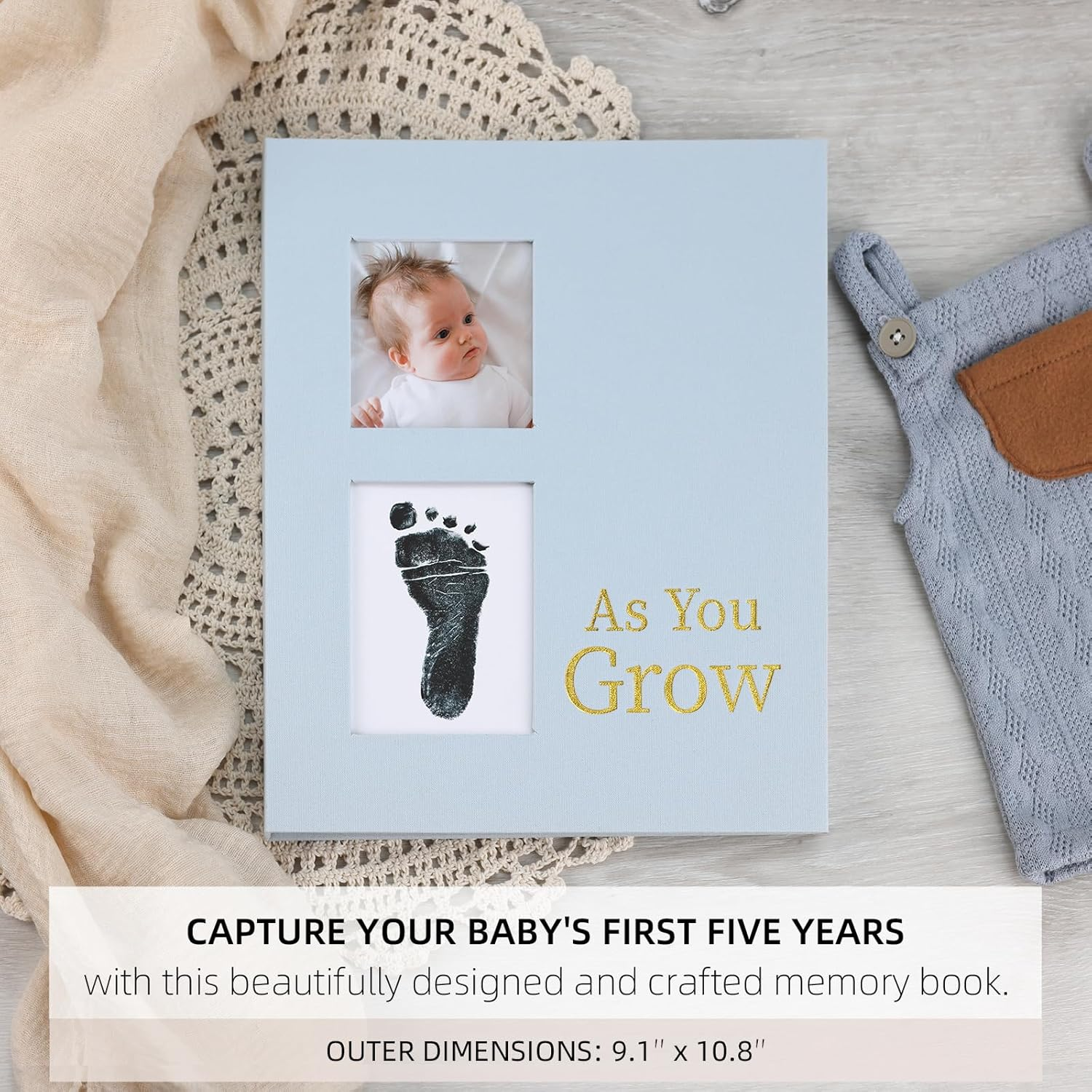 Keepsake Memory Book for Baby Boys or Girls, Timeless First 5 Year Baby Book, a Milestone Book to Record Every Event from Birth to Age 5 Gender Neutral Journal Scrapbook Photo Album (Light Blue) - Light Blue image number 6