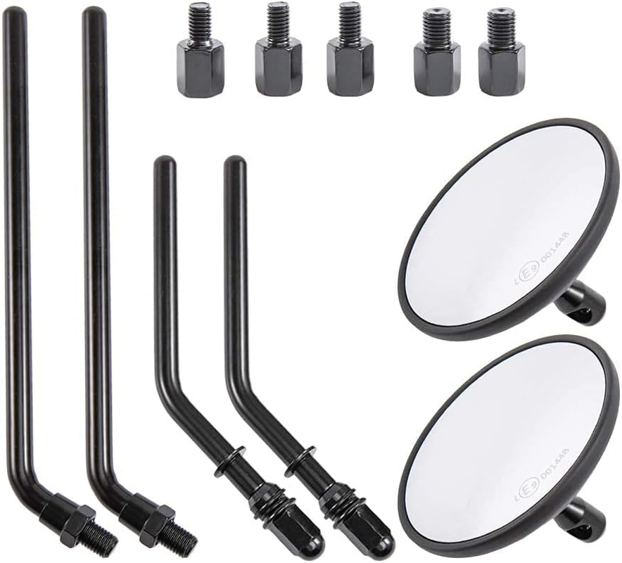 Motorcycle Rear View Mirror, Classic Retro 4 Inch Black round Handlebar Side Mirror with 8 Mm 10 Mm Screws and Metal Shafts for ATV Scooter Dirt Bike Cruiser image number 6