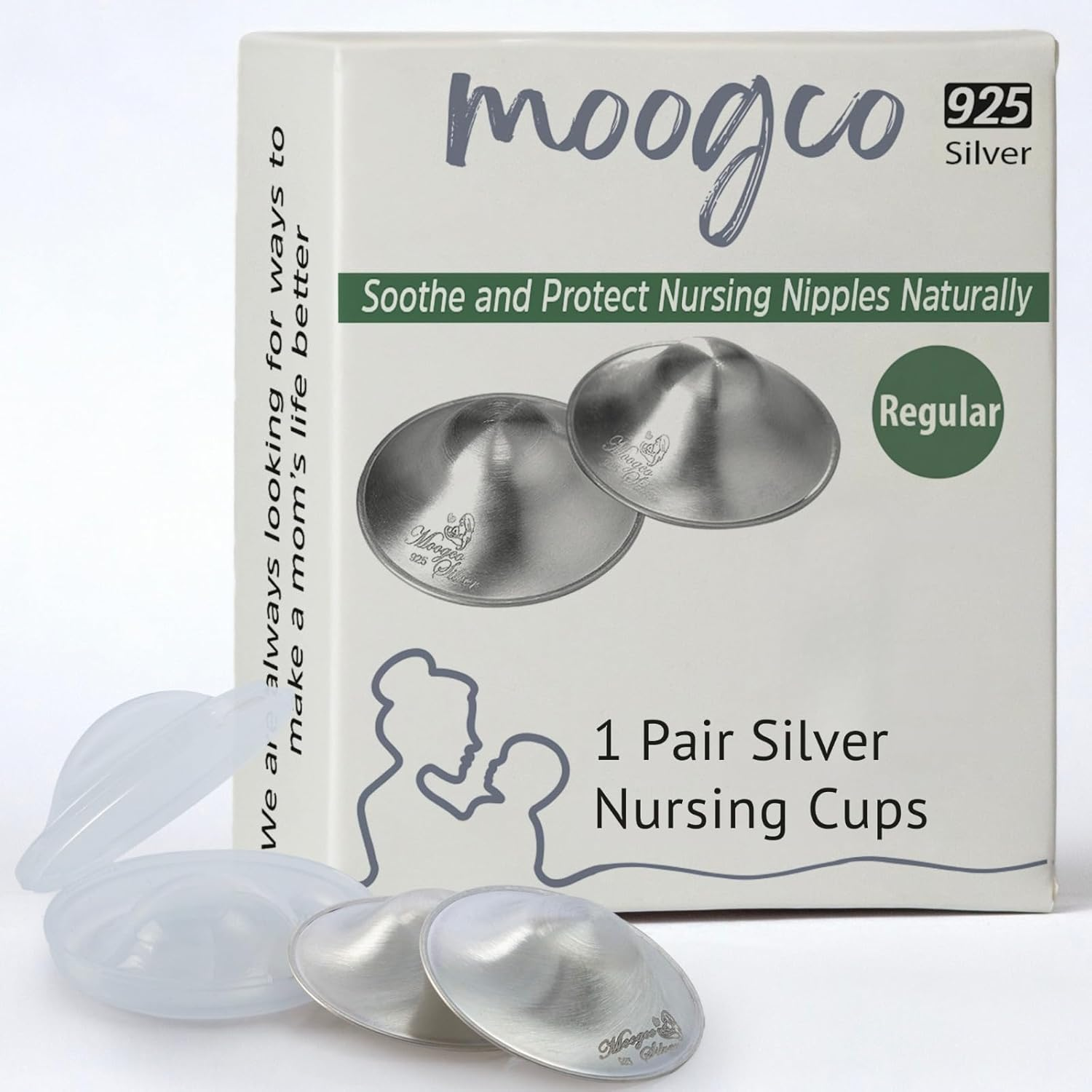 Moogco the Original Silver Nursing Cups - Nipple Shields for Nursing Newborn - Newborn Essentials Must Haves - Nipple Covers Breastfeeding - 925 Silver image number 2