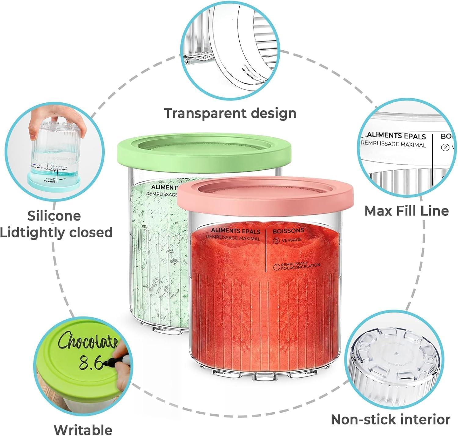 Ninja Creami Deluxe 11-In-1 XL Family Size Pints and Lids - 4 Pack, 24 Oz - Compatible with NC501, NC500 Series - Dishwasher Safe,Leak Proof image number 3