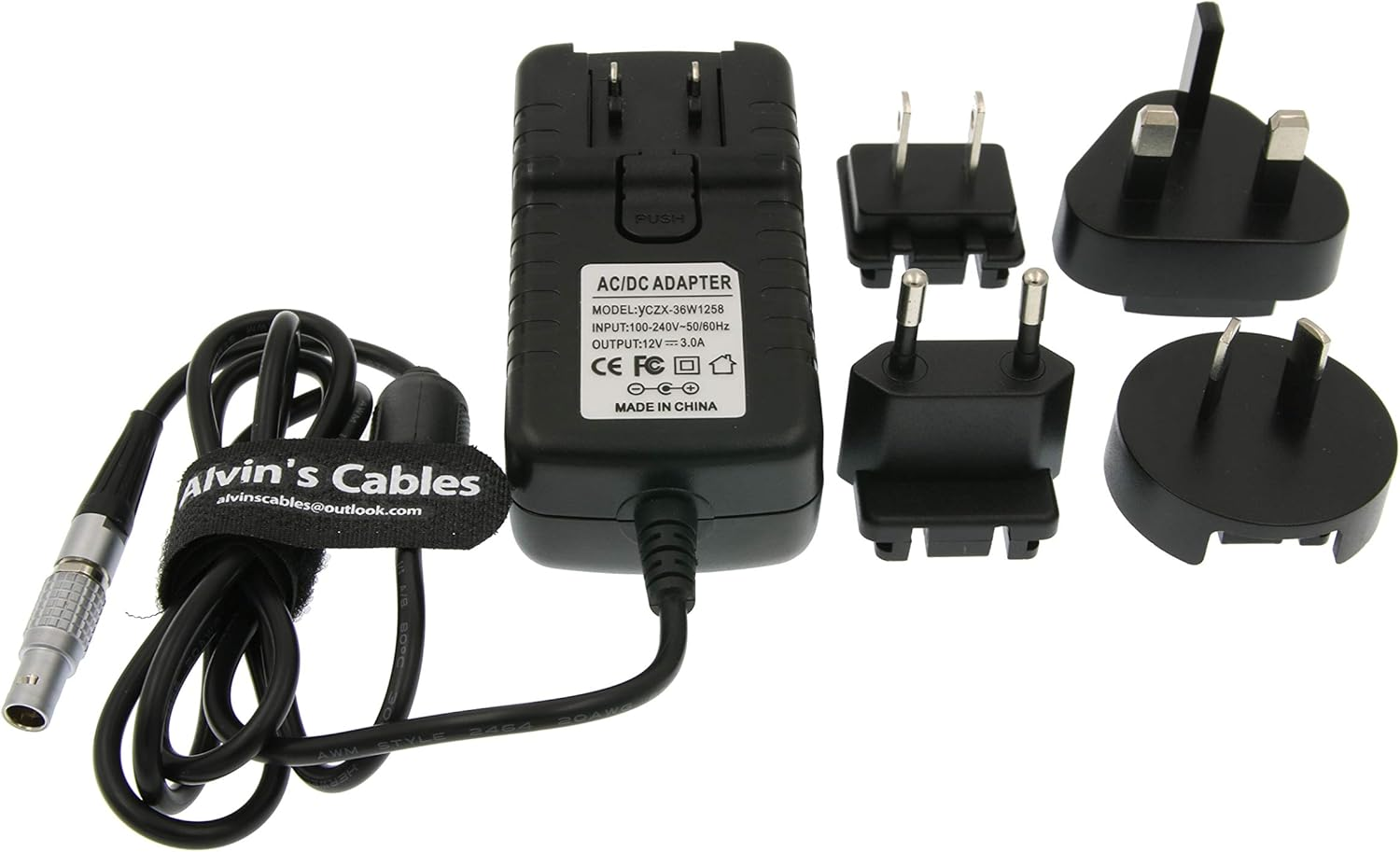 Alvin'S Cables Teradek Power Adapter Converter Cable for Z Cam E2 Flagship S6 F6 F8 2 Pin to Universal AC with US UK EU AU Plugs for Teradek Cube Hollyland Cosmo 600