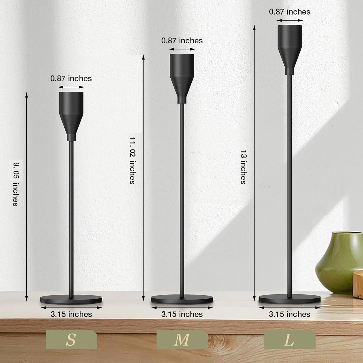 Leanockesa High Tapered Candle Holder for Home Decor, Weddings, Dining, Parties, Anniversaries (3-Piece Set) -Black image number 5