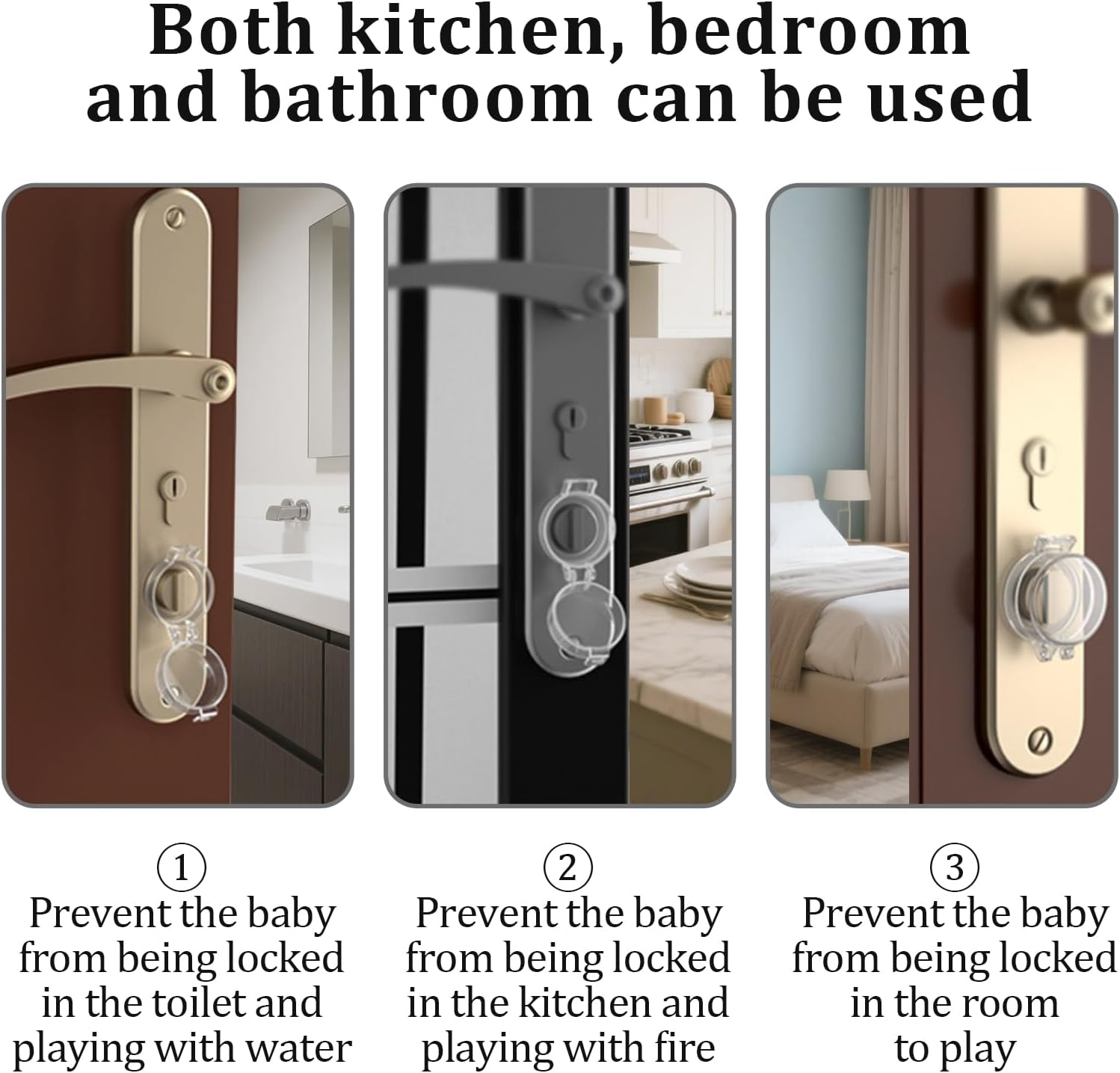 2 Pack Deadbolt Child Safety Lock Cover - Child Proof Deadbolt Cover & Door Knob Protector, Deadbolt Lock Cover for Kids, Prevents Accidental Locking (Fits Standard Locks) (Transparent) - Black image number 3