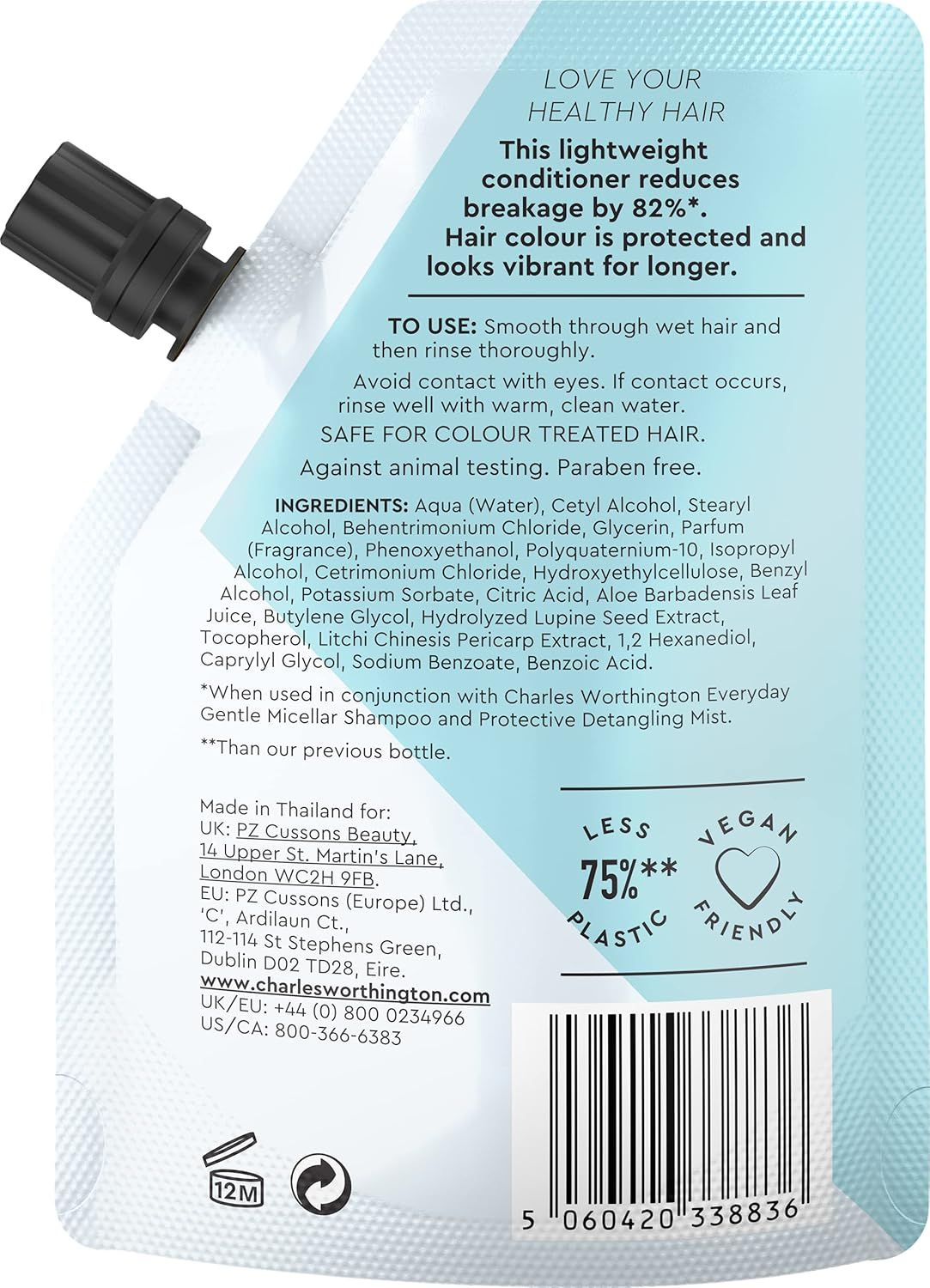 Charles Worthington Everyday Gentle Weightless Conditioner Takeaway, Travel Size, Nourish and Protect, Salon Conditioner for Everyday Use, 75Ml image number 5