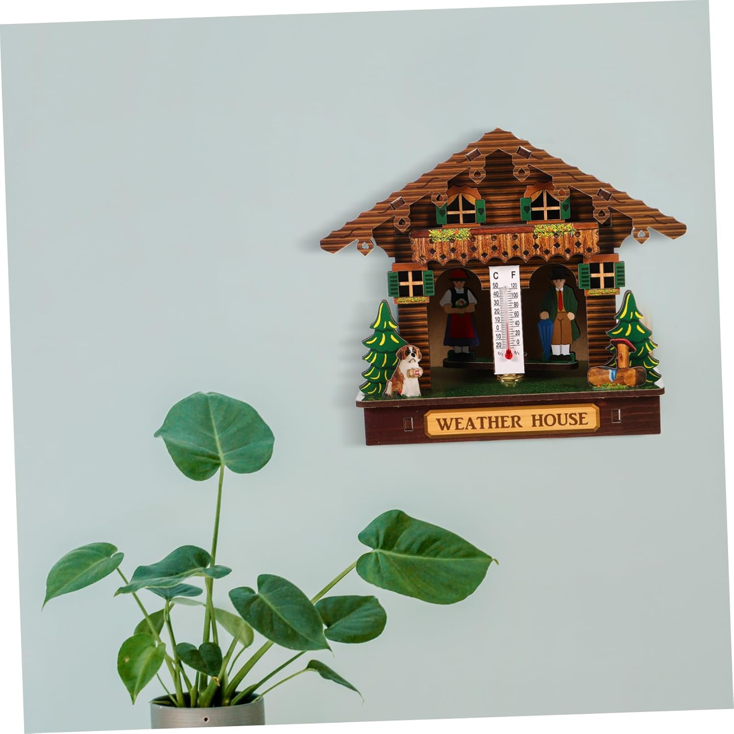 Weather House Wooden Barometer Wall Mount Hygrometer Thermometer Indoor Outdoor Temperature Humidity Monitor Stylish Home Decor Easy Battery Operation Accurate Readings image number 2