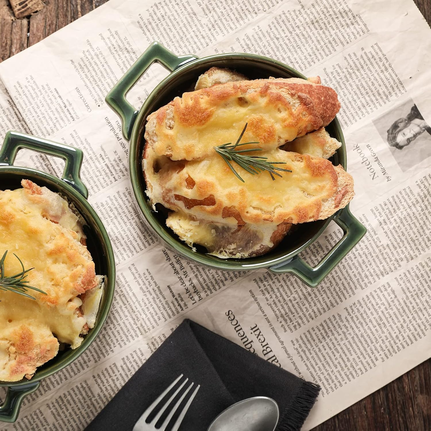 Vicrays Ceramic Soup Bowls with Handles, 24 Oz Porcelain Soup Crocks for French Onion Soup, Cereal, Beef Stew, Chill, Pasta, Pot Pies, Microwave and Oven Safe, Set of 4 (Green) image number 6