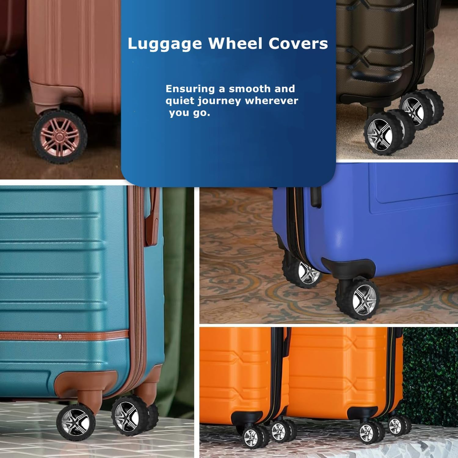 Elegance-Go Luggage Wheel Covers, Pack of 8 Silicone, Noise, Shock-Absorbing, Black, 5.5Cm X 5.5Cm X 1.5Cm image number 3