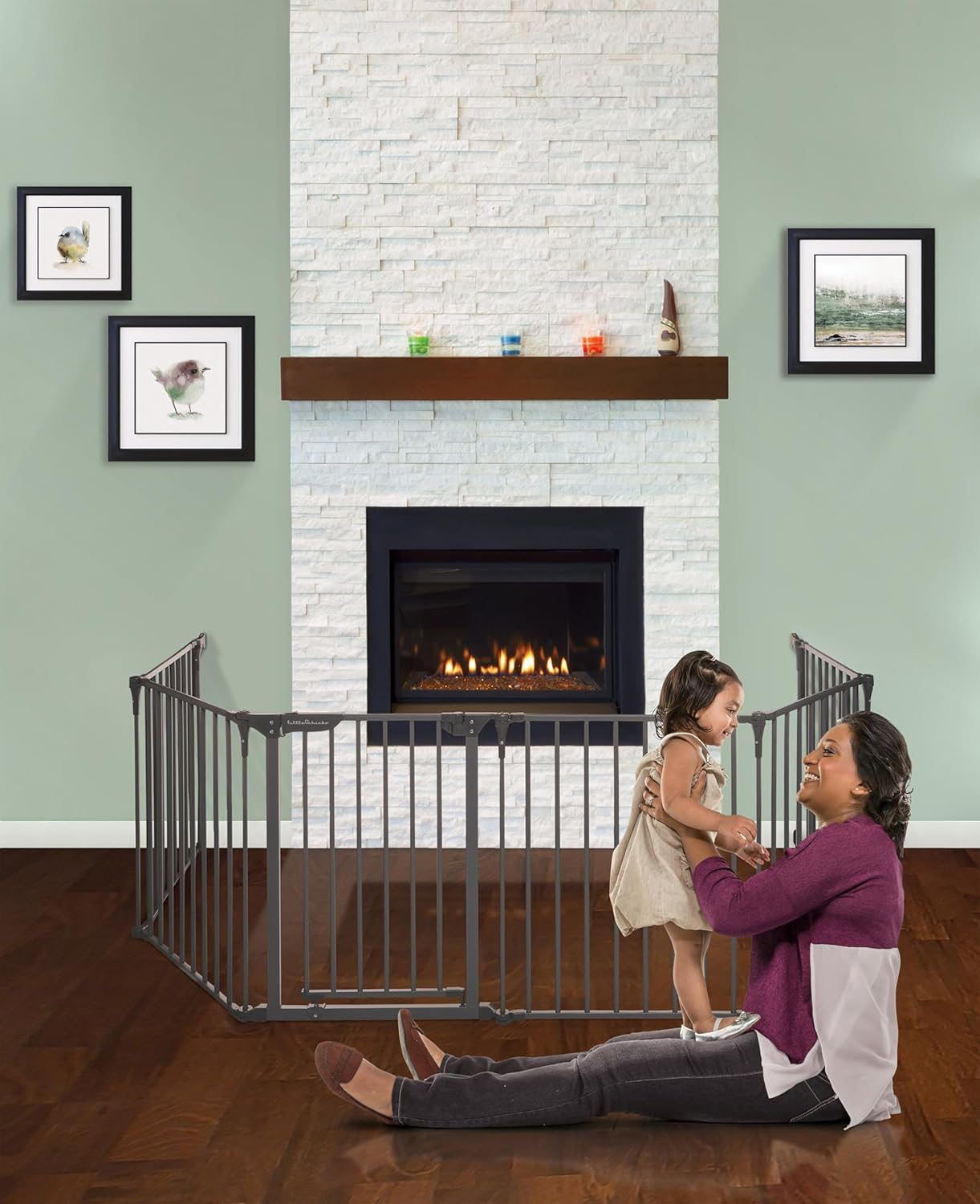 Little Chicks Oxford 3-In-1 Play Yard, Baby Gate, and Fireplace Fence - 151 Inch Extra Wide Baby Gate Barrier - Toddler Playpen - Black