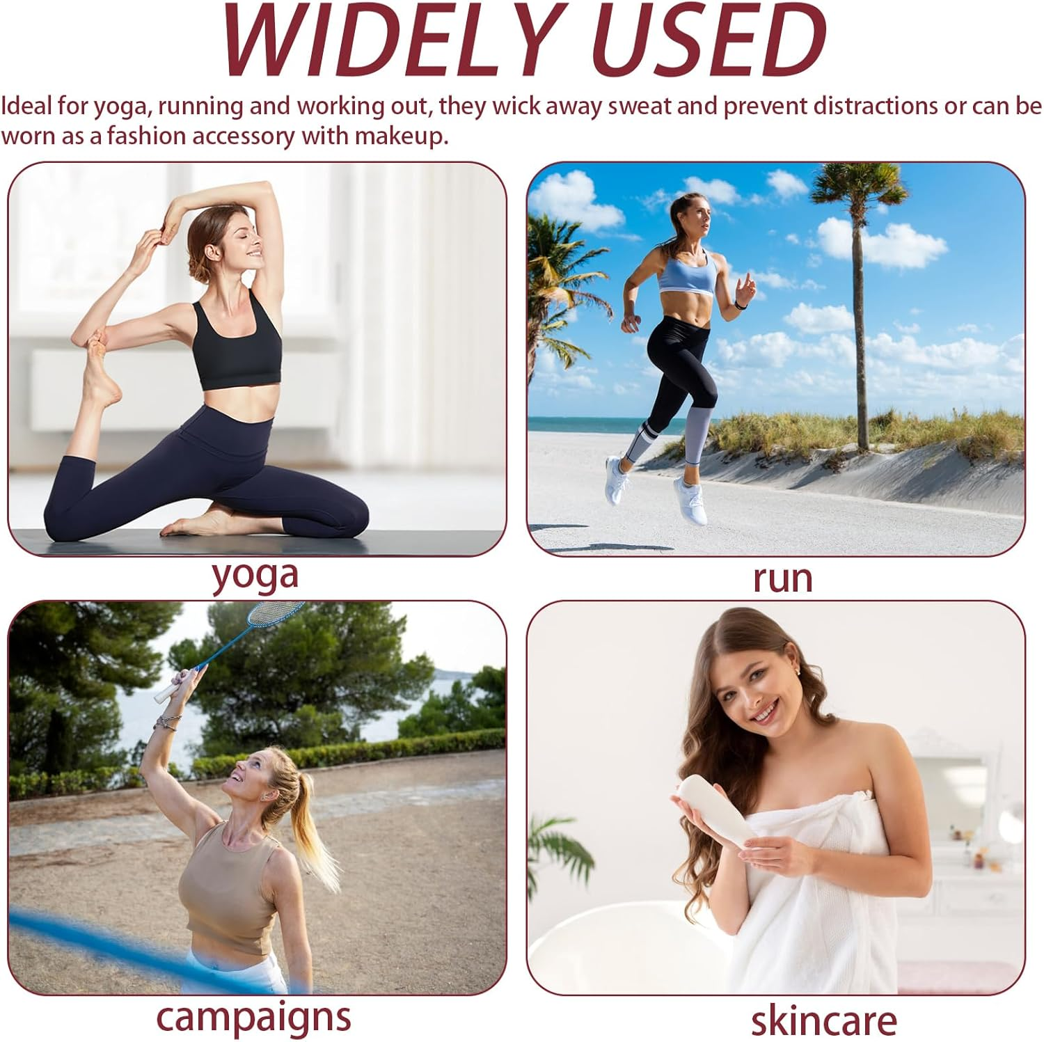 HSUYUN Pack of 8 Women'S Sports Headbands, Breathable Sweat-Wicking Hair Band, Soft Headband, Women'S Summer, Elastic Hair Bands, Outdoor Sports, Yoga, Dance image number 6