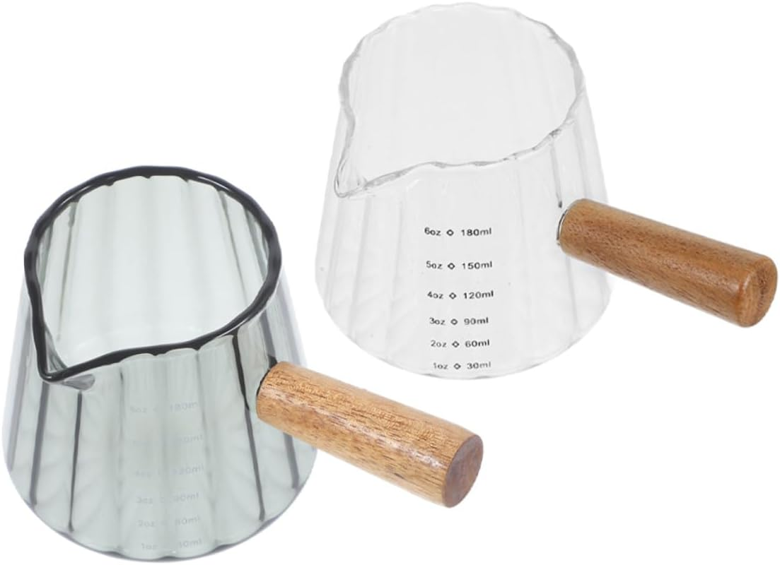 Sosoport 2Pcs Transparent Glass Espresso Shot Cup with Wooden Handle Small Milk Frothing Pitchers for Precise Coffee Measuring Portable Creamer Cups for Home Office and Travel image number 2