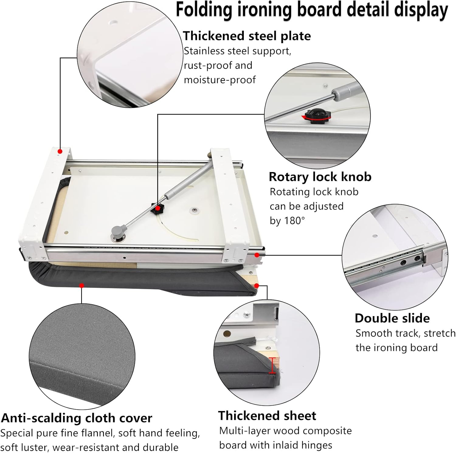 AKOZLIN Retractable Pull Out Ironing Board Closet Sliding Out Swivel Iron Board with Heat Resistant Ironing Cover, Board Size: 31.88"&times;13" image number 4
