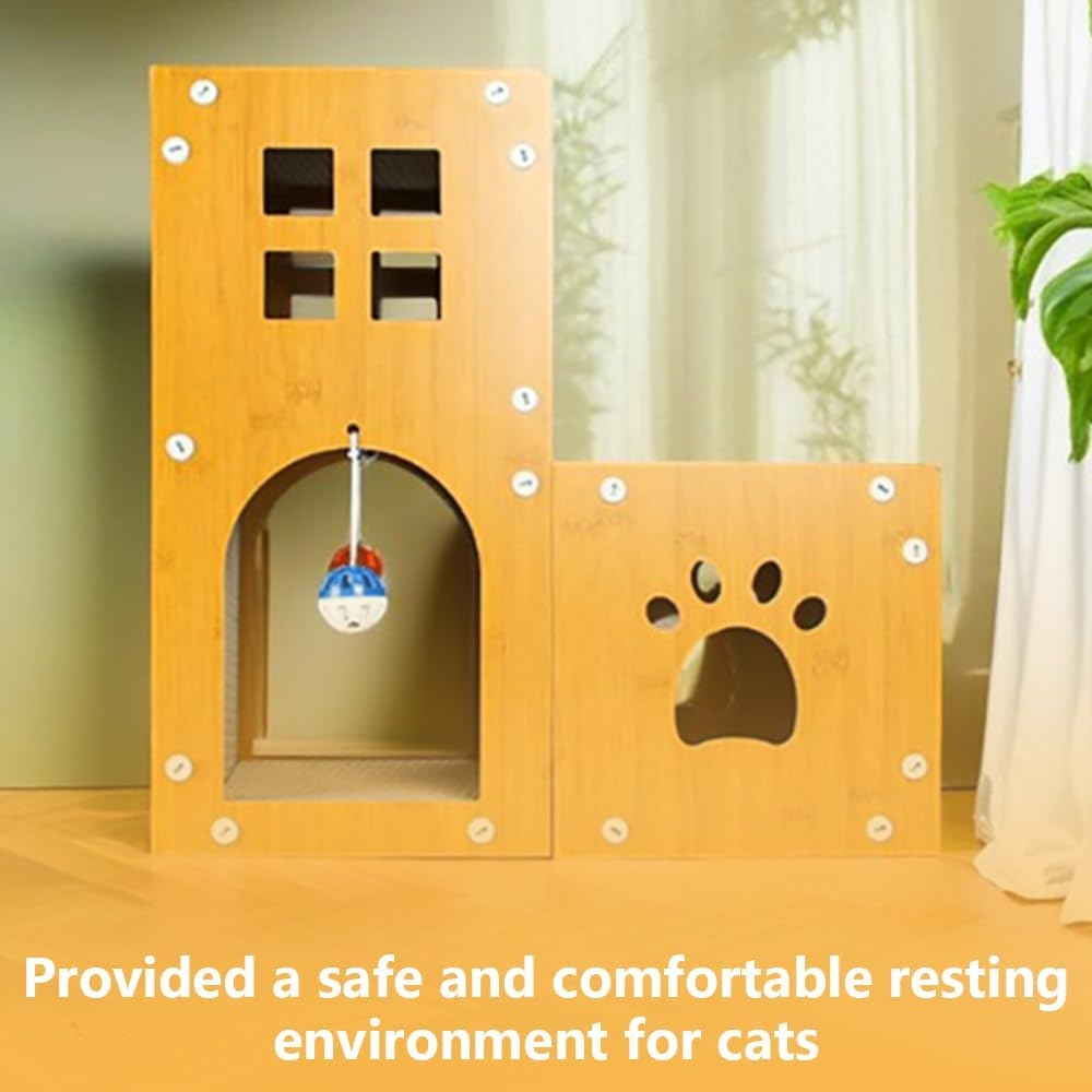 TOMVAES 2-In-1Cat Scratcher House, Pussy Scratching with Hanging Toy, Sturdy Moggy Room, Pussy Bed, for Cats of All Ages image number 3