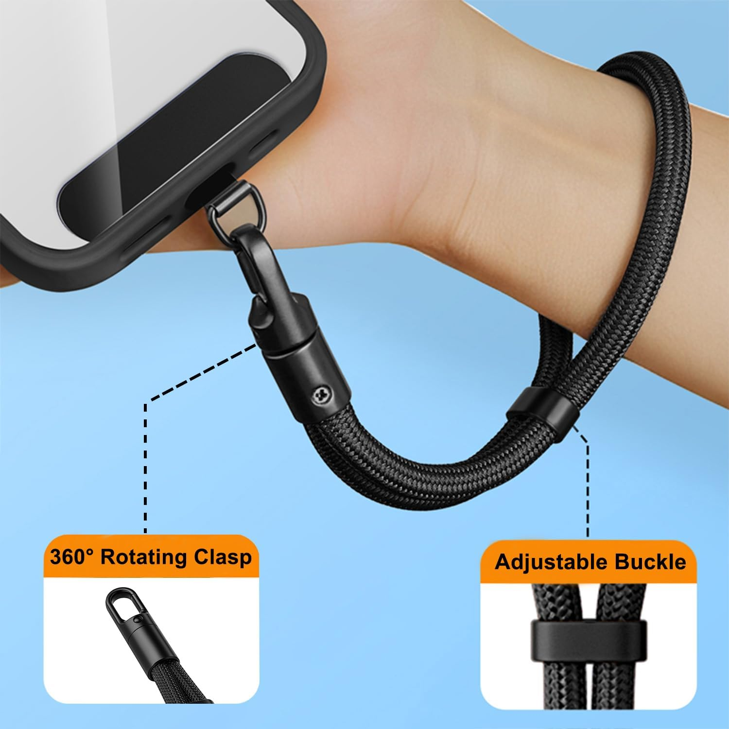 Phone Lanyard Adjustable Phone Chain Hand Wrist Strap Lanyard Universal for Keys Cameras - A-Dark Grey image number 6