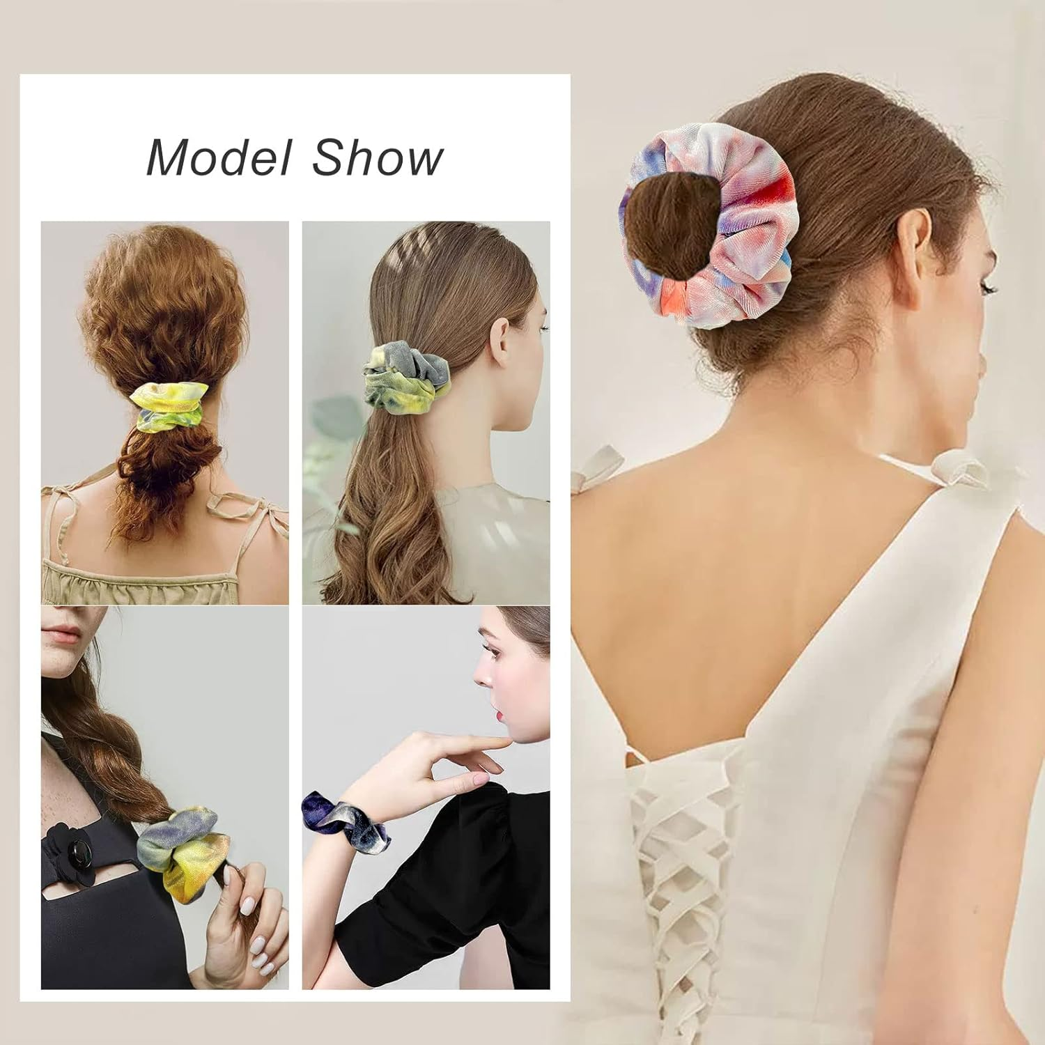 Kavya Scrunchies Velvet Soft Hair Bobbles Girls Elastic Hair Scrunchie Pack of 12 Hair Bands Hair Accessories Women and Girls (Tie-Dye) image number 4