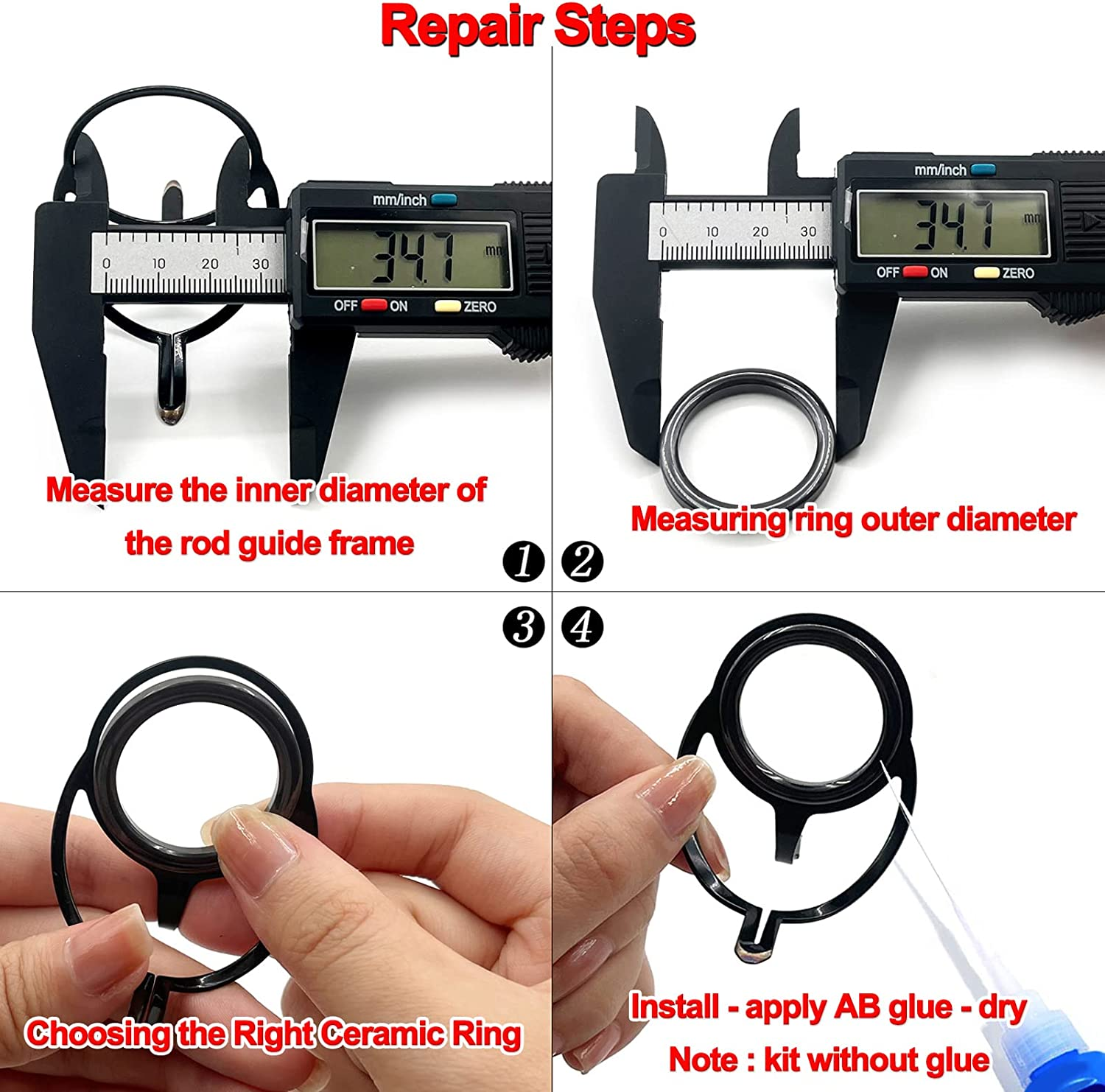 Fishing Rod Eyelet Repair Kit 60Pcs/160Pcs Fishing Rod Repair Kit 12 Sizes Fishing Pole Ceramic Guides Rings Replacement Kit - A_60Pcs image number 4