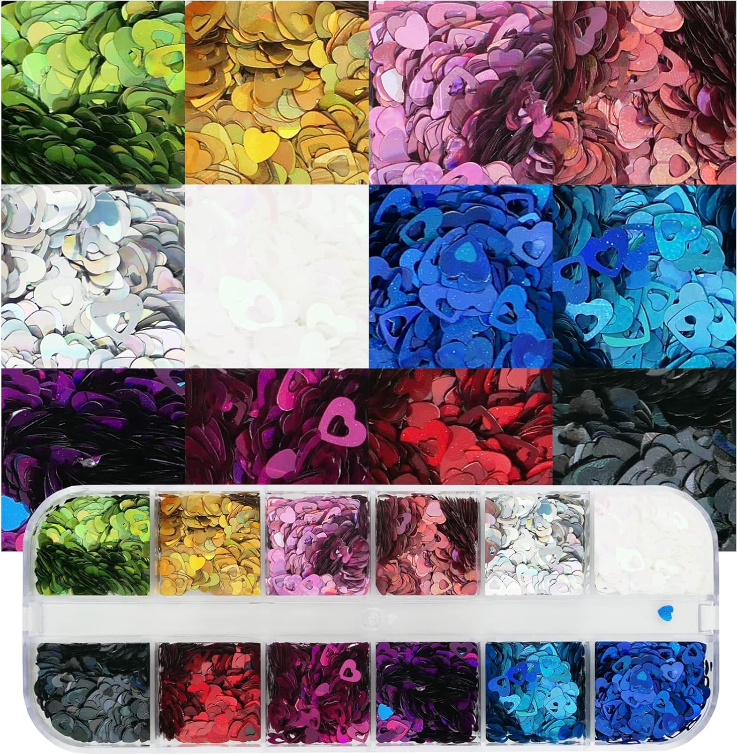 Addfavor 4 Boxes Holographic Nail Glitter Mixed Iridescent Glitters Sequin Flakes Heart Letter Lovely DIY Design Manicure Nail Art Decorations Sets for Nail Art/Craft/Makeup image number 2